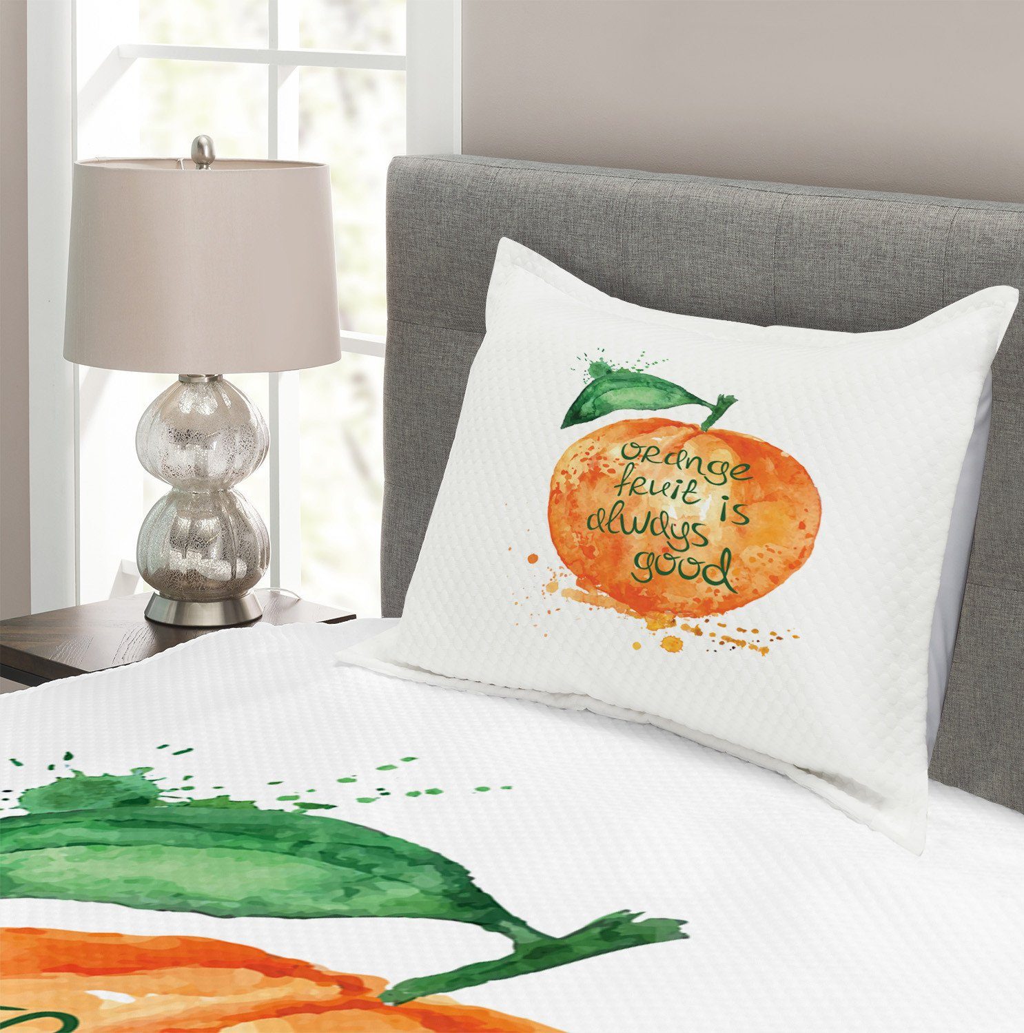 Tagesdecke Kissenbezügen orange Brush Obst mit Waschbar, Set Strokes Abakuhaus,