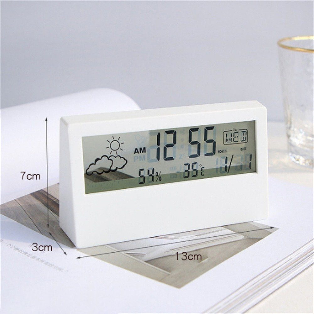 mit Wecker, Dekorative Digitaler Temperatur- und Wecker, Luftfeuchtigkeitsanzeige Wecker Wecker transparenter Uhr geräuschlose elektronische