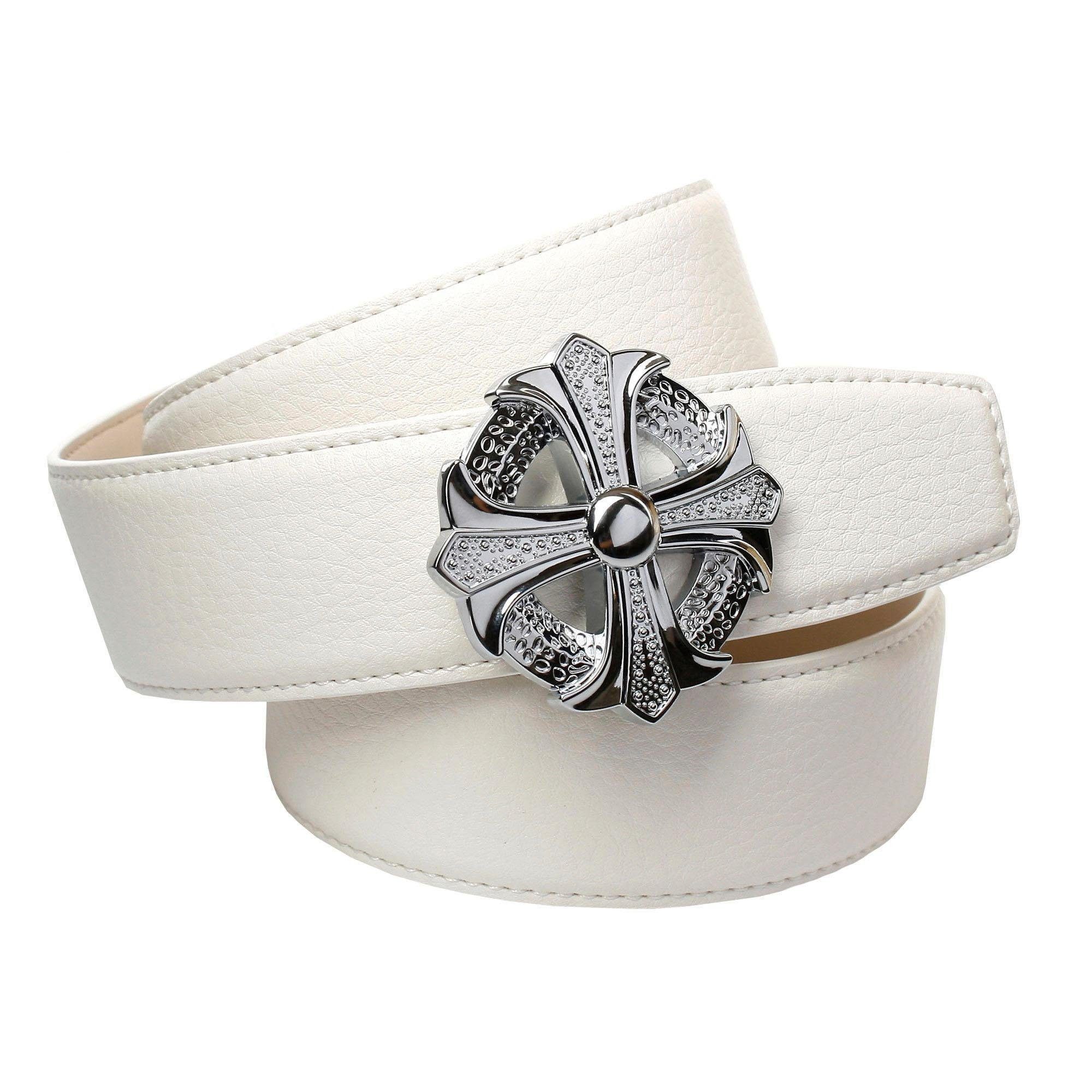 Kreuz als Crown Anthoni Schließe stilisiertes Ledergürtel mit in weiß runder