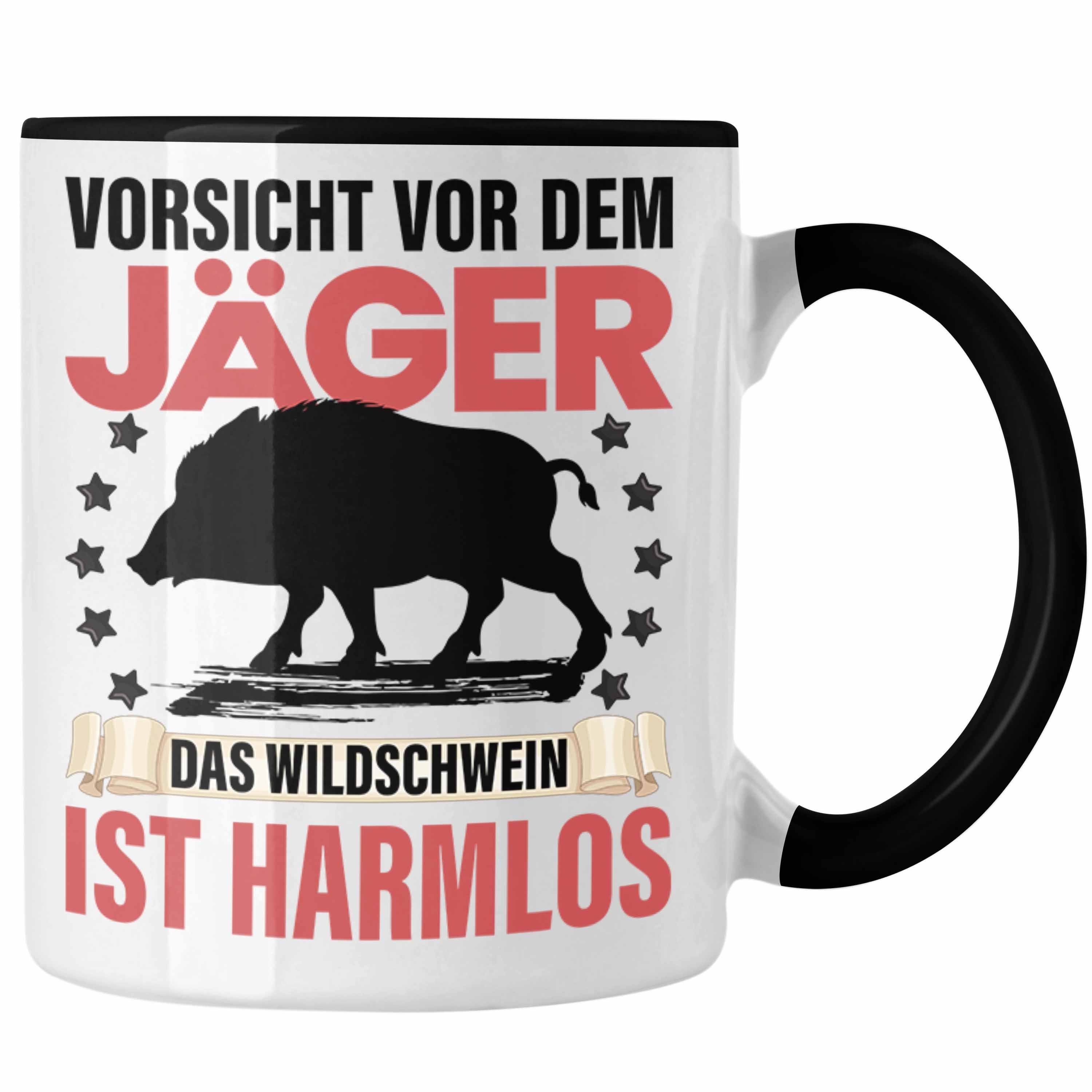 Trendation Tasse Jäger Tasse Geschenk Spruch Jagt Wildschwein Vorsicht vor dem Jäger