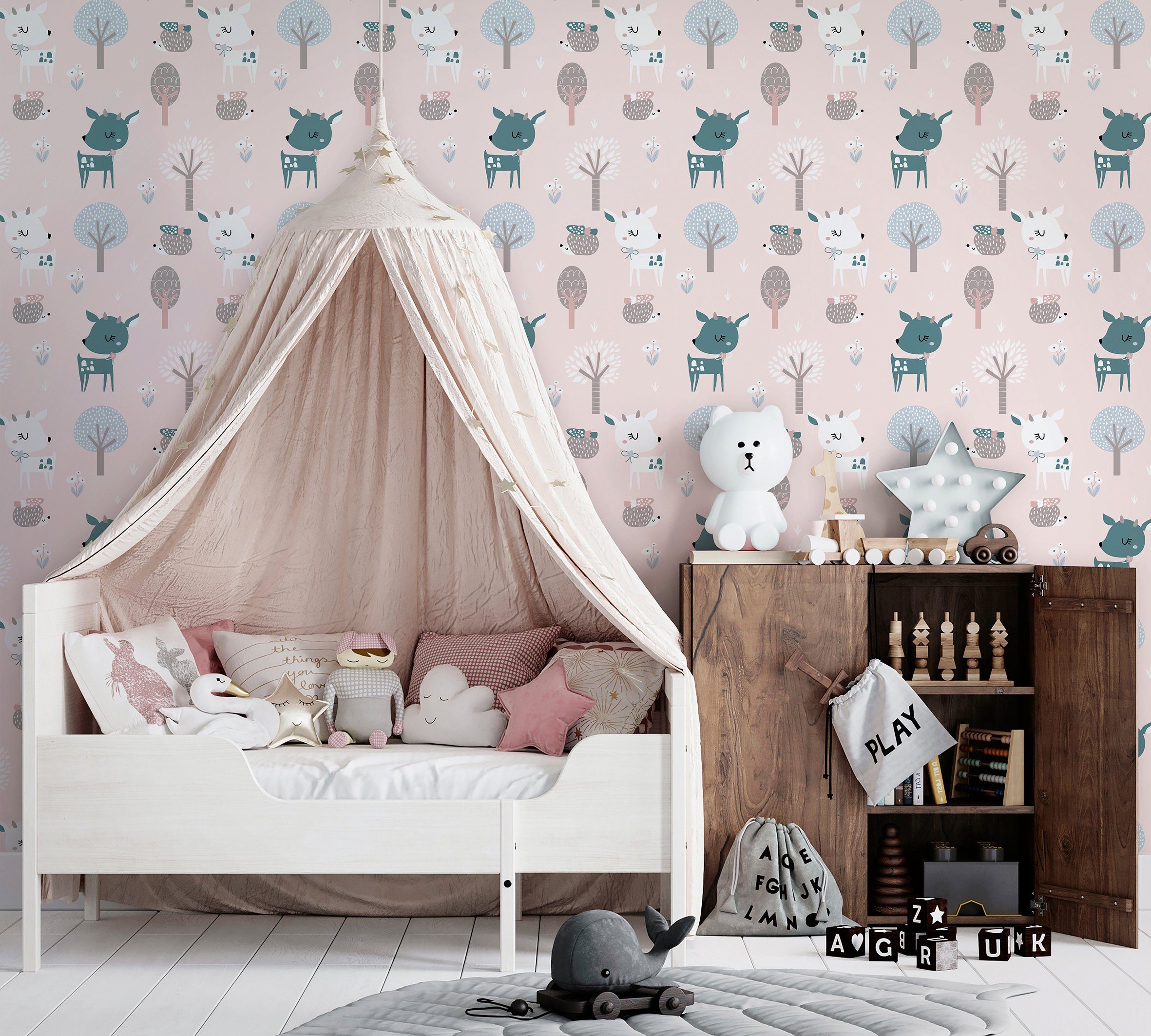 Marburg Kindertapete, matt, Wald, Motiv, (1 St), Tiere, moderne Tapete für Wohnzimmer Schlafzimmer Küche