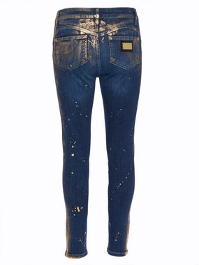 Sarah Kern Slim-fit-Jeans Strech-Hose Figurumspielend mit allover Paintingeffekten in gold- Metallicfarben