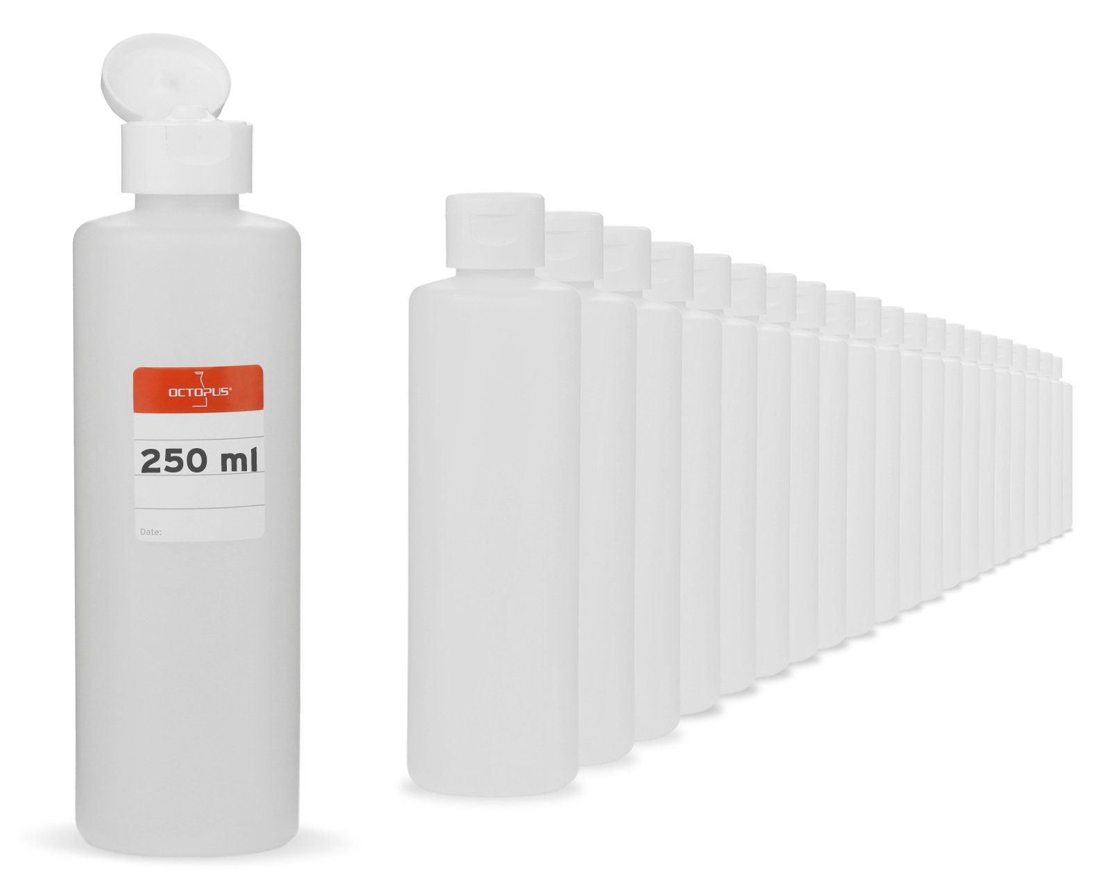OCTOPUS Kanister 250 x 250 ml Rundflasche G25 mit weißem Klappverschluss (250 St)