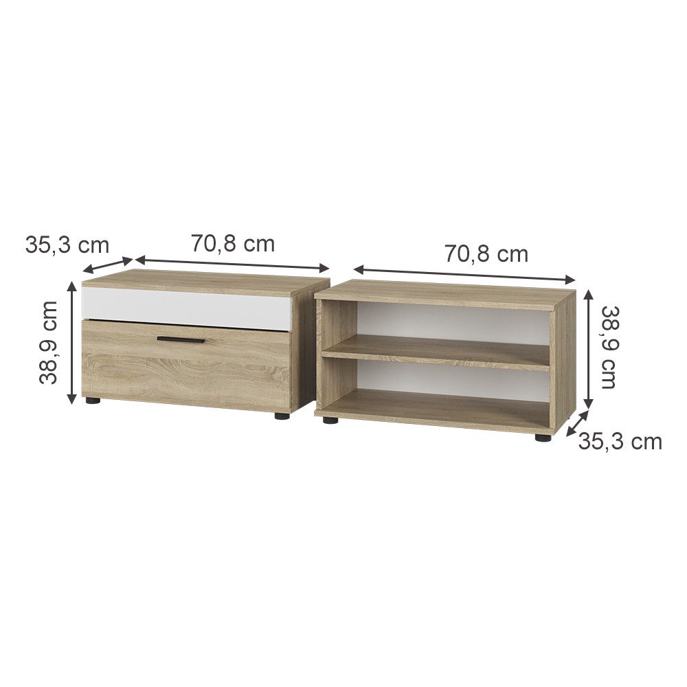 Vicco Wohnwand Berno, Sonoma/Weiß, 2 Teile günstig online kaufen