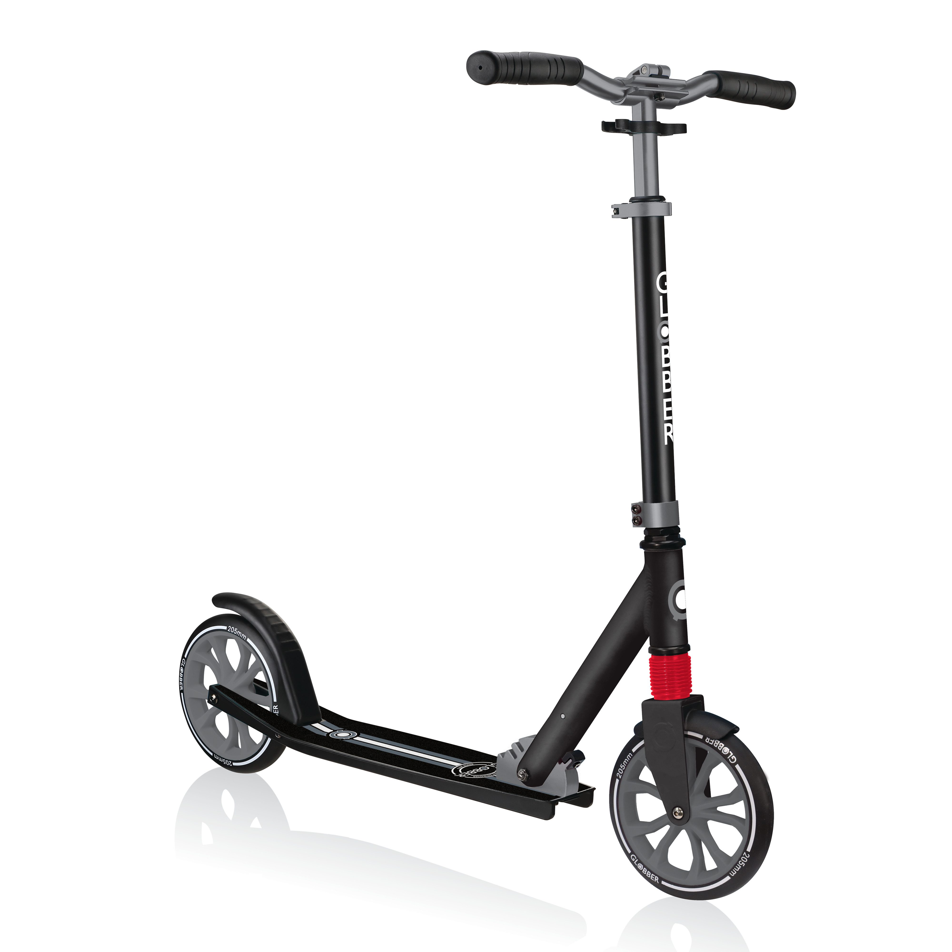Globber Tretroller NL 205 Scooter - Für Kinder, Teens & Erwachsene, ABEC 7, Federung, Frontfederung PU-Rollen 205 mm Alu-Deck, Antirutsch