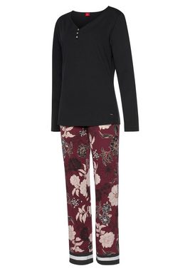 s.Oliver Pyjama (2 tlg) im Blumen-Dessin mit Streifen-Details