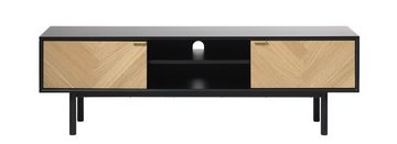 möbelando TV-Board CALVI, aus Eiche Furniert hell natur lackiert in Eiche Furniert hell natur lackiert mit Absetzungen in Absetzung Schwarz Füße Metall schwarz. Abmessungen (B/H/T) 160x50x43 cm