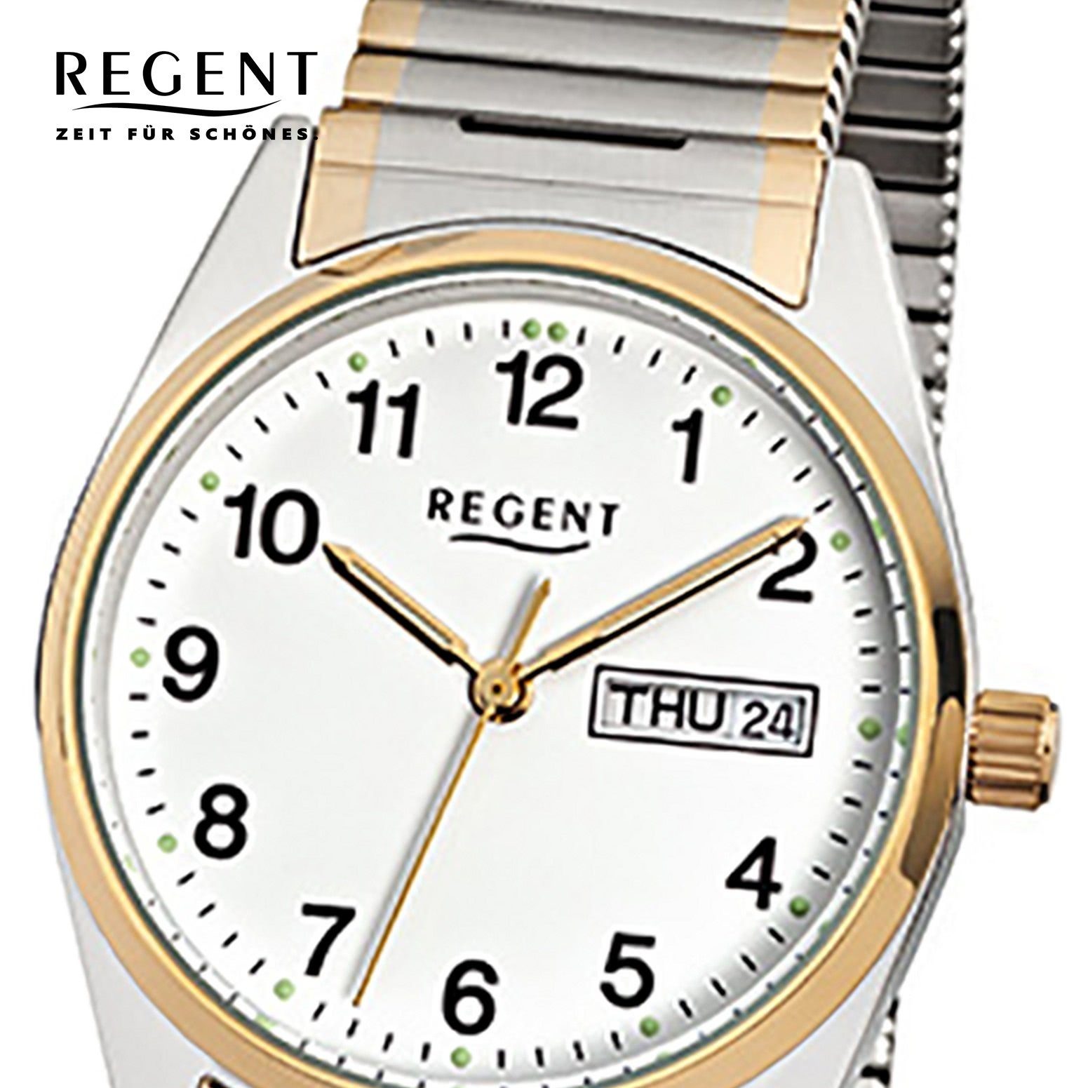 Regent Quarzuhr Regent Herren-Armbanduhr silber gold Analog, (Analoguhr), Herren Armbanduhr rund, mittel (ca. 33mm), Edelstahl, goldarmband