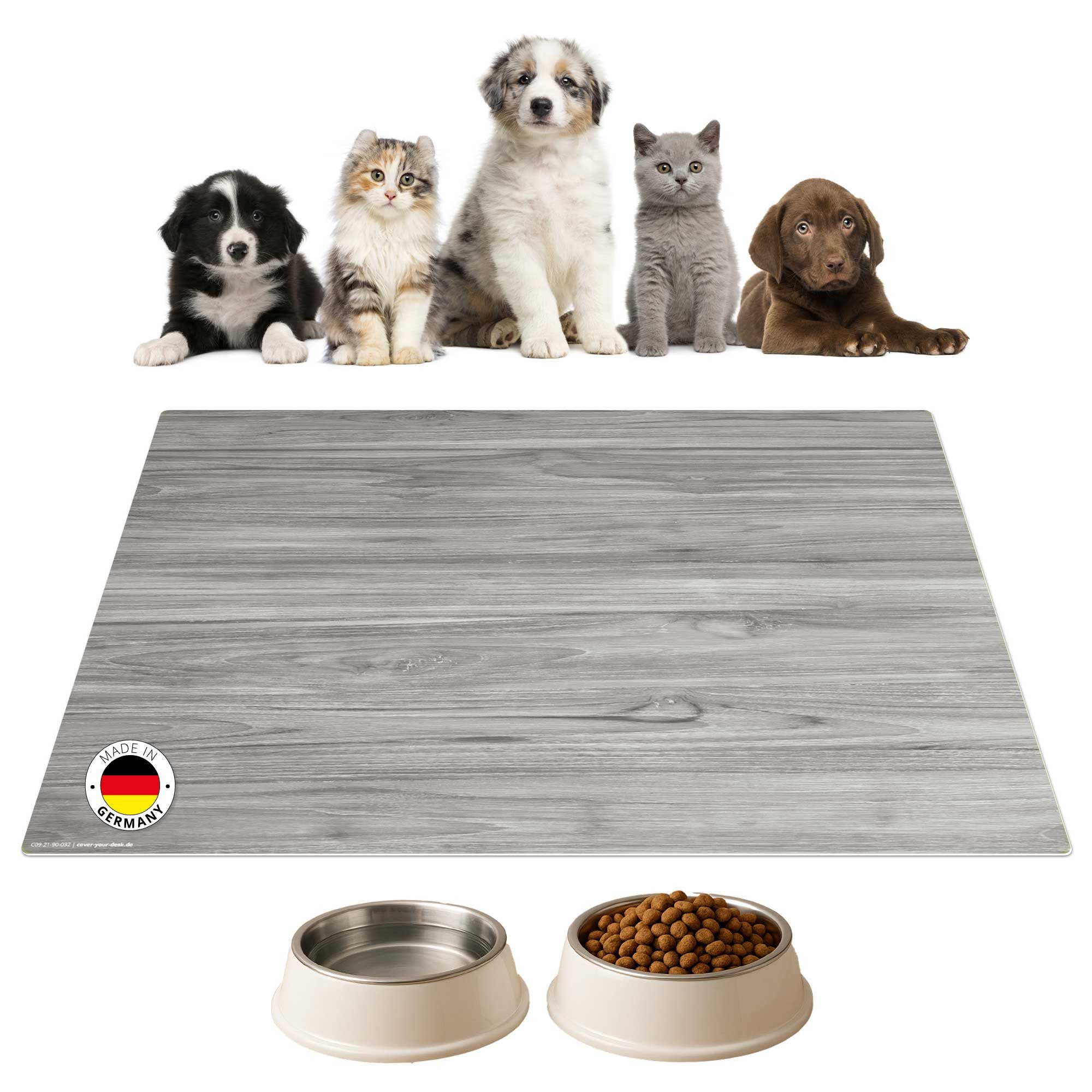 cover-your-desk.de Napfunterlage für Hunde & Katzen „Graue Holzmaserung“ - aus Premium-Vinyl, 1-St., rutschhemmend, abwaschbar, reißfest, Made in Germany