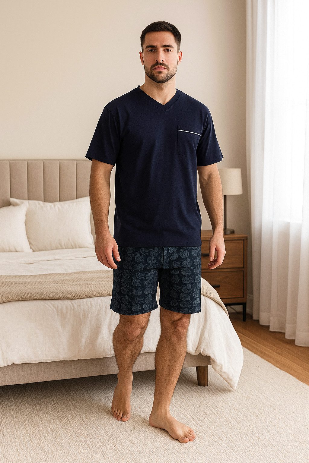 Moonline Shorty Herren Shorty Schlafanzug kurz aus Baumwolle
