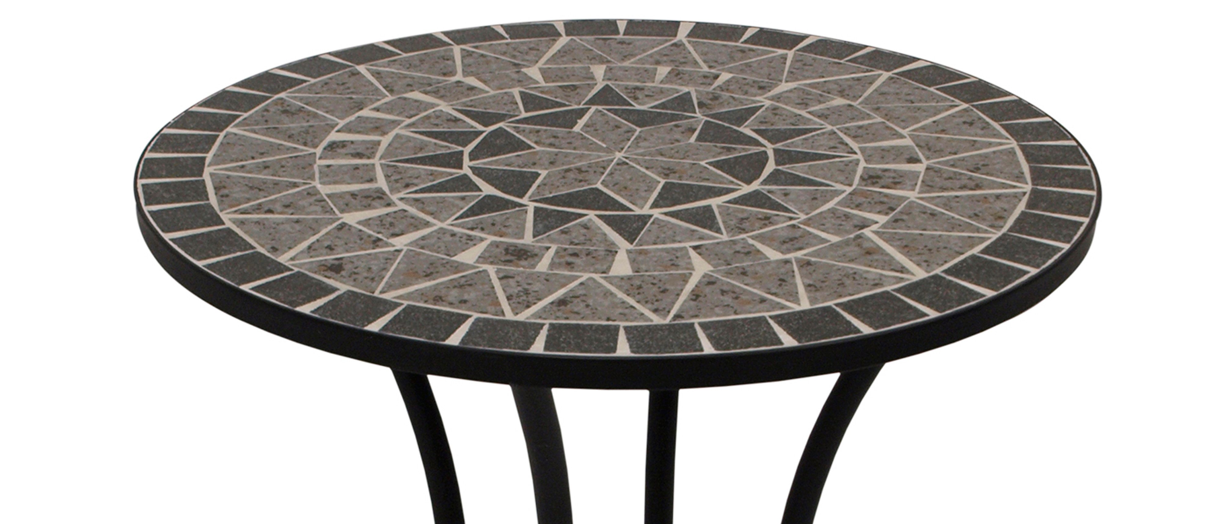 TPFGarden Gartentisch DERBY (Bistrotisch mit Mosaik-Tischplatte grau/weiss, Hochwertiges Gestell aus schwarz pulverbeschichtetem Eisen), Outdoor Esstisch - Terrassentisch - Maße (BxHxT): 60 x 70 x 60 cm