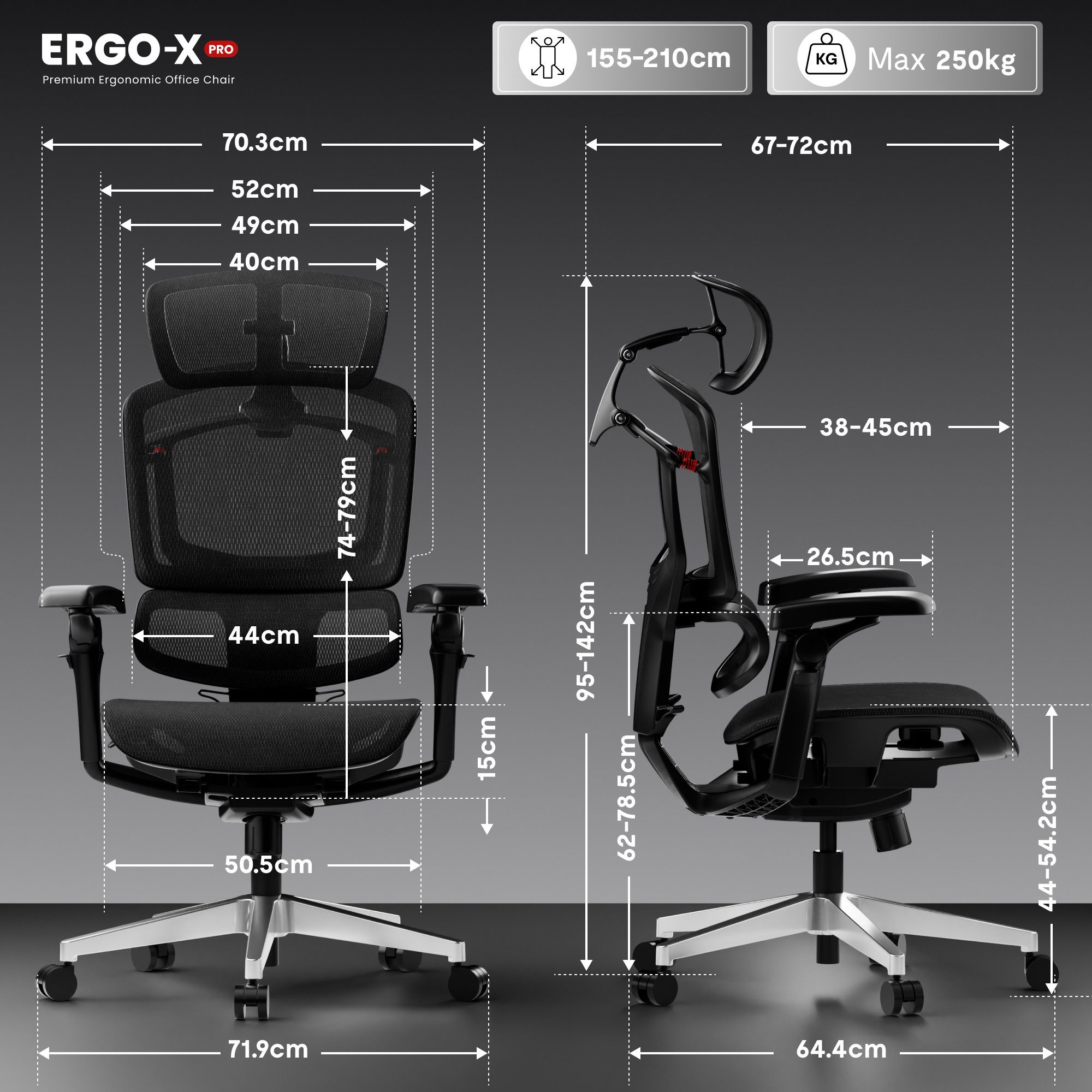 FLEXISPOT Bürostuhl ErgoX, Schreibtischstuhl Premium Ergonomischer (mit 7D-Armlehnen, 5D-Lendenstütze, 4D-Kopfstütze), Netzsitz Schreibtischstuhl, 250 kg Belastbarkeit