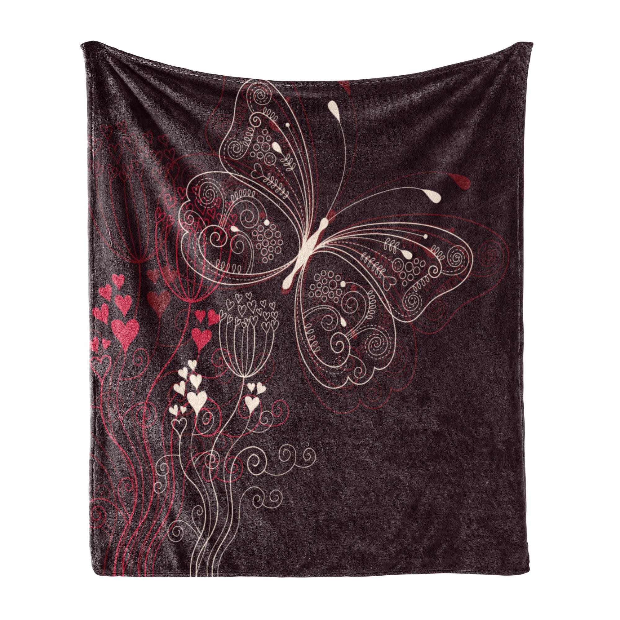 Wohndecke Gemütlicher Plüsch für den Innen- und Außenbereich, Abakuhaus, Romantisch Blumenherz-Muster