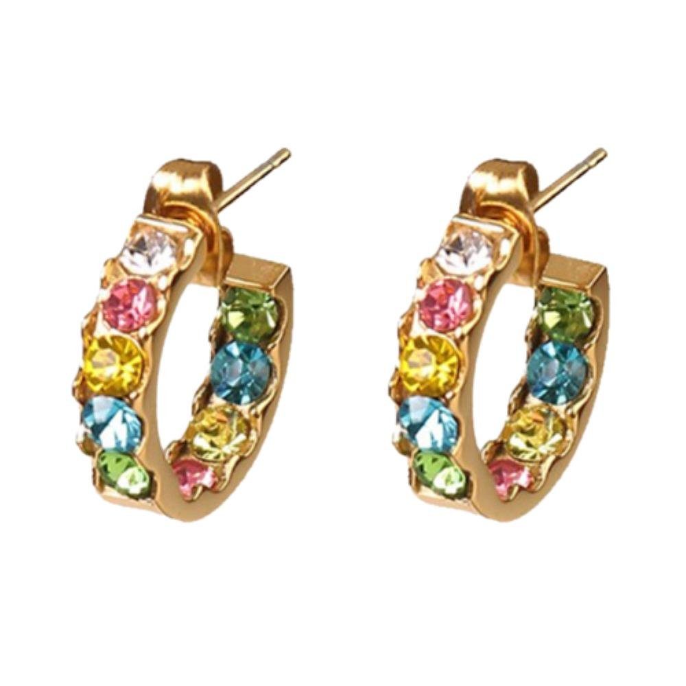Kristallen mit Ohrringe Farben Halbcreolen Edelstahl türkise (1 Paar verschiedene Ohrschmuck Kristalle (2 Stück), 2-tlg), BUNGSA aus Creolen-Set gold