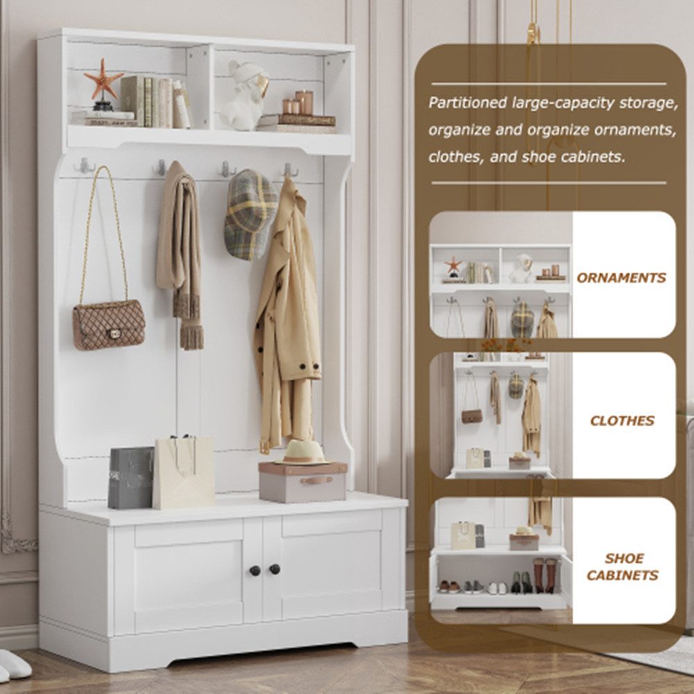 XDeer Garderobenständer Garderobenständer,Eingangsschrank,Kleiderständer mit Stauraum an der, der Unterseite des Sitzes mit 4 Haken Aufbewahrung - Garderobe