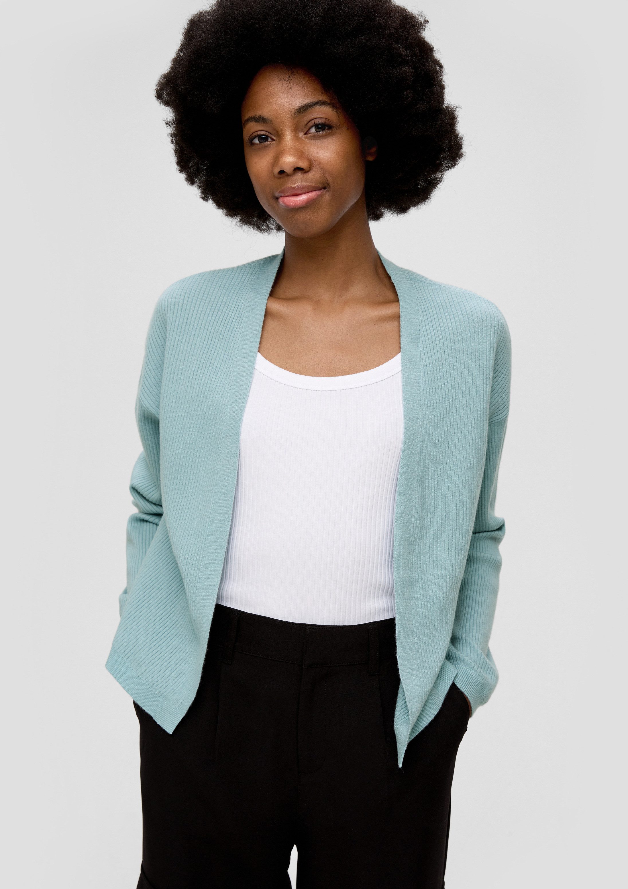 QS Cardigan Strickjacke Rippstrick-Cardigan im Loose Fit