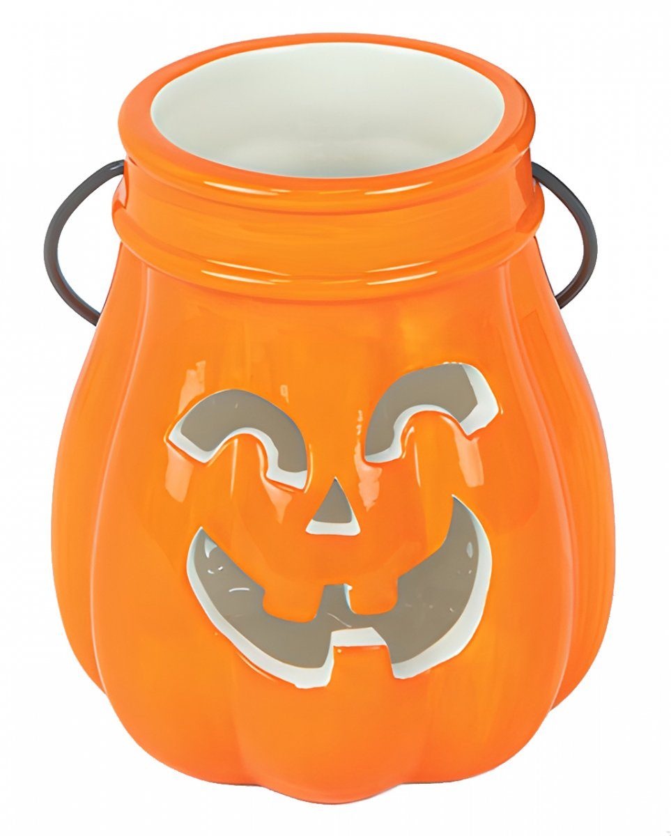 Horror-Shop Dekofigur Orange Halloween Keramik Laterne 13cm aus Kürbis
