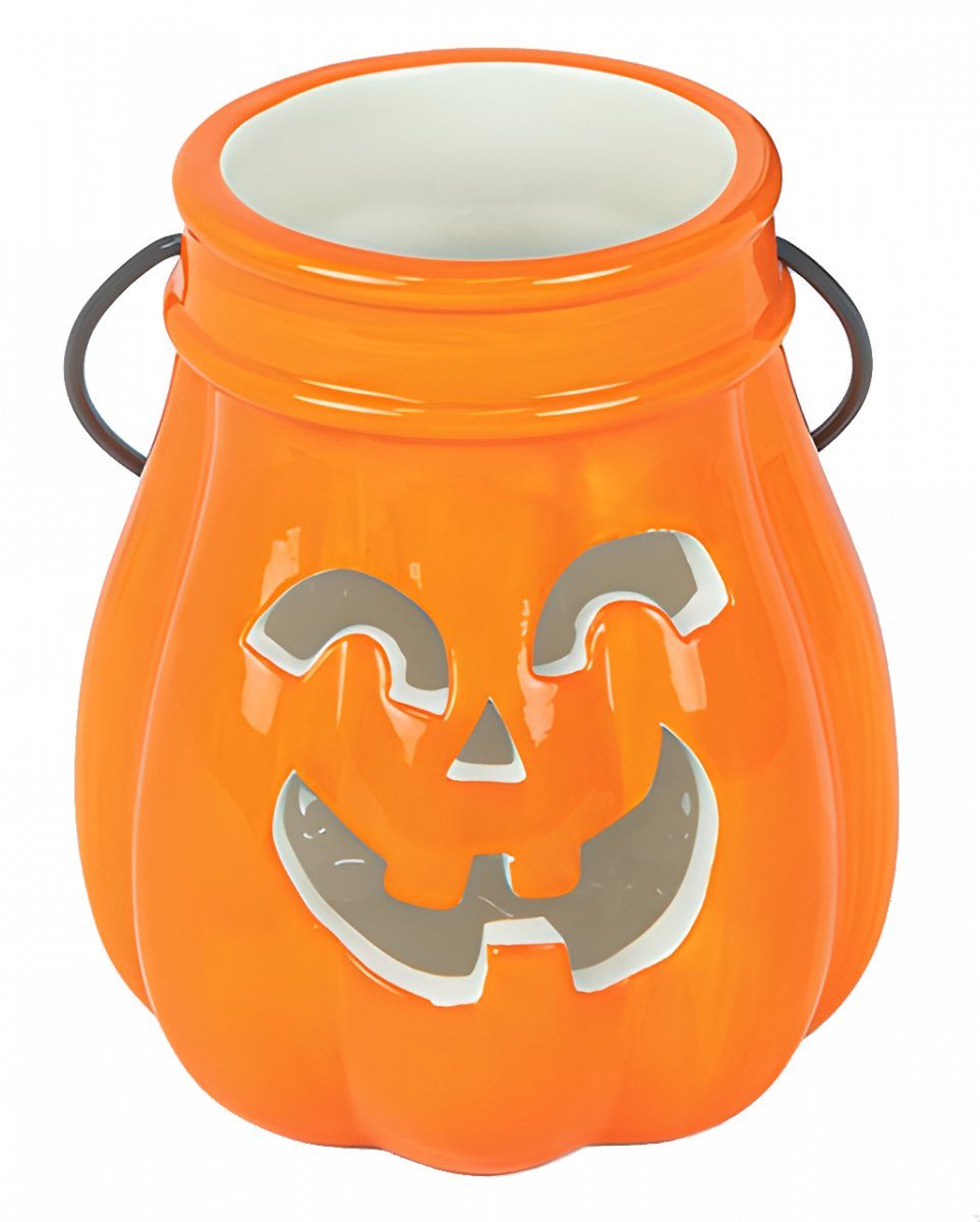 Horror-Shop Dekoobjekt Orange Halloween Kürbis Laterne aus Keramik 13cm