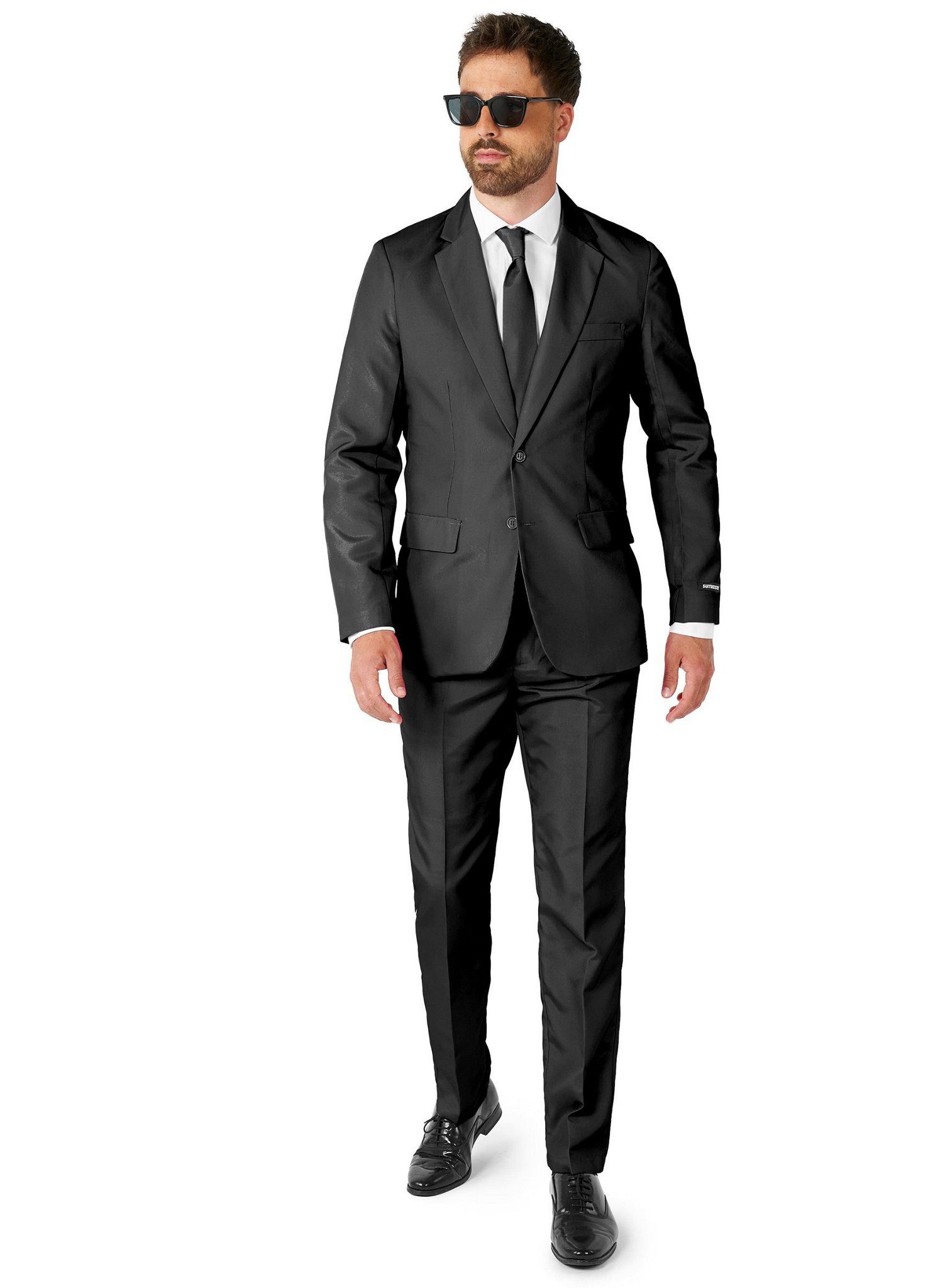 SuitMeister Anzug Solid Black Partyanzug - Halloween Karneval Schicker Anzug in glänzendem Schwarz