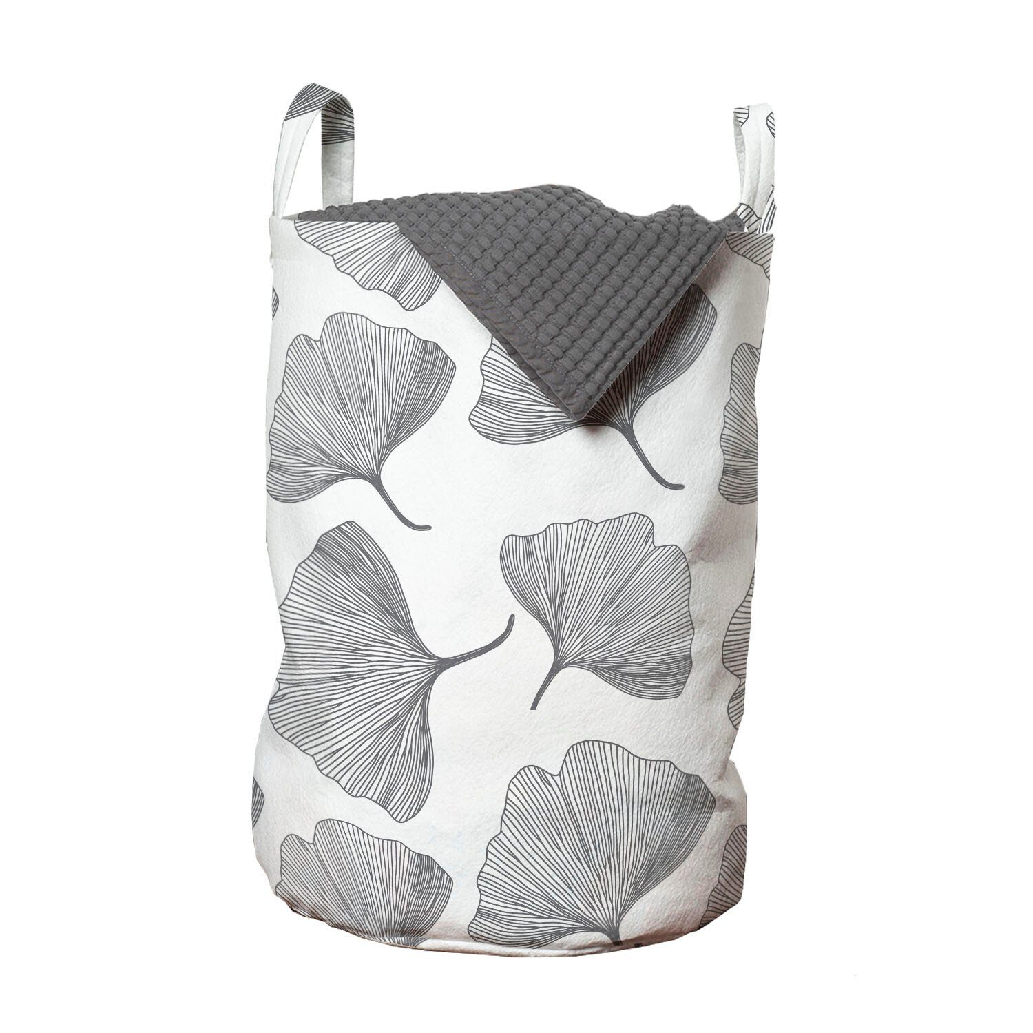 Abakuhaus Wäschesäckchen Wäschekorb mit Griffen Kordelzugverschluss für Waschsalons, Gingko Minimalist Natur Leafage
