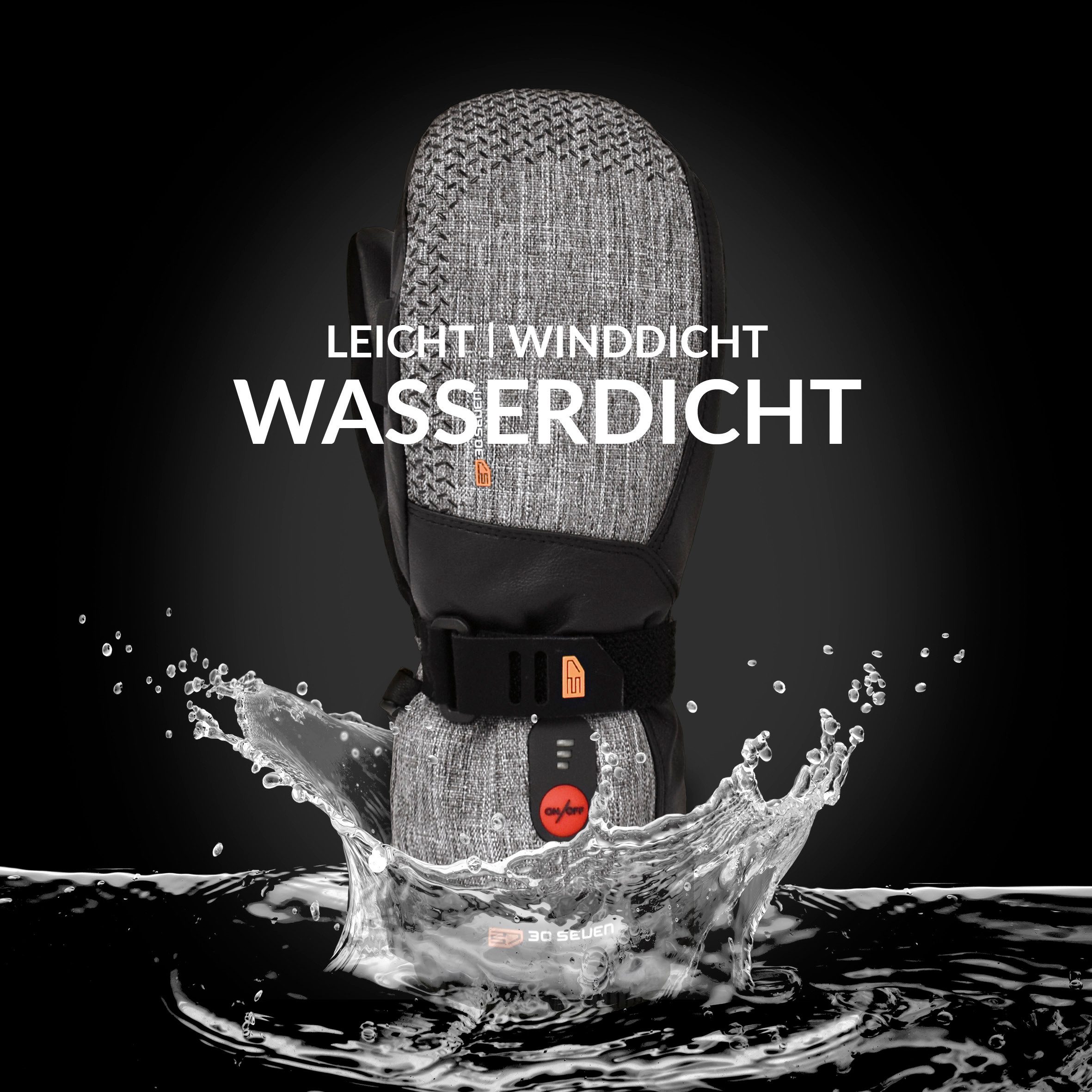 30seven Fäustlinge beheizte Fäustlinge, extra warm - grau 7,4V Set inkl. 2 Akkus & Doppelladegerät