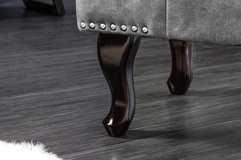 riess-ambiente Fußhocker CHESTERFIELD 80cm grau / dunkelbraun (Einzelartikel, 1 St), Wohnzimmer · Samt · Wellenunterfederung · Chesterfield Design – Bild 5 von 5