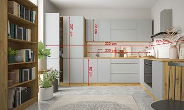 Feldmann-Wohnen Winkelküche Avellino, 330x225x207cm; eiche artisan / stone grey matt; 11-teilig; L-Form