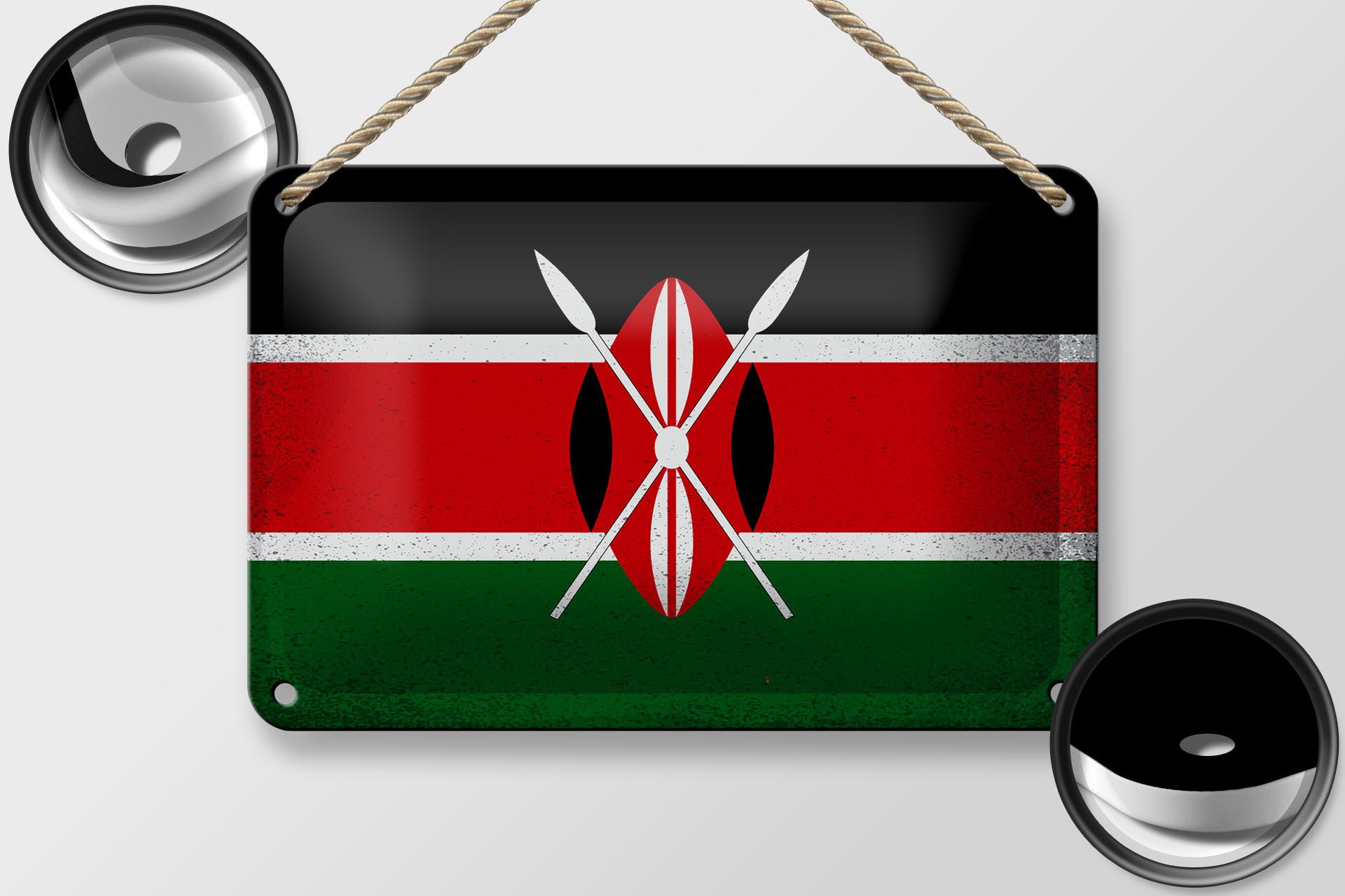 Femer GmbH Metallschild Flagge Kenia 18x12cm Flag of Kenya Vintage, (1 St), gewölbte Oberfläche, abgerundete Ecken, umgeschlagene Kanten