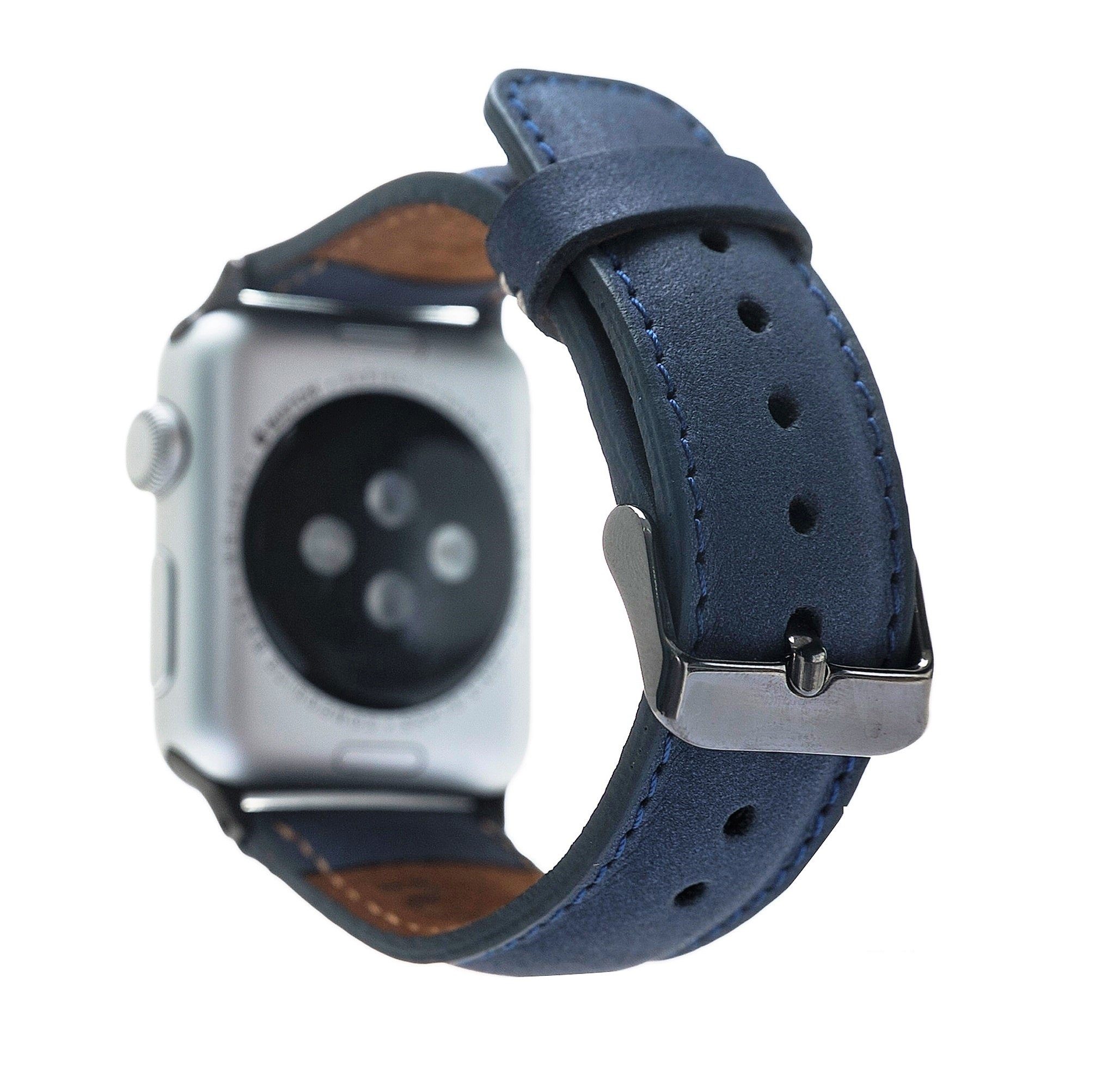 Renna Leather Uhrenarmband Apple Watch Band für Series Ultra/9/8/7SE/6-1 Echtleder Ersatzarmband Blau Matt