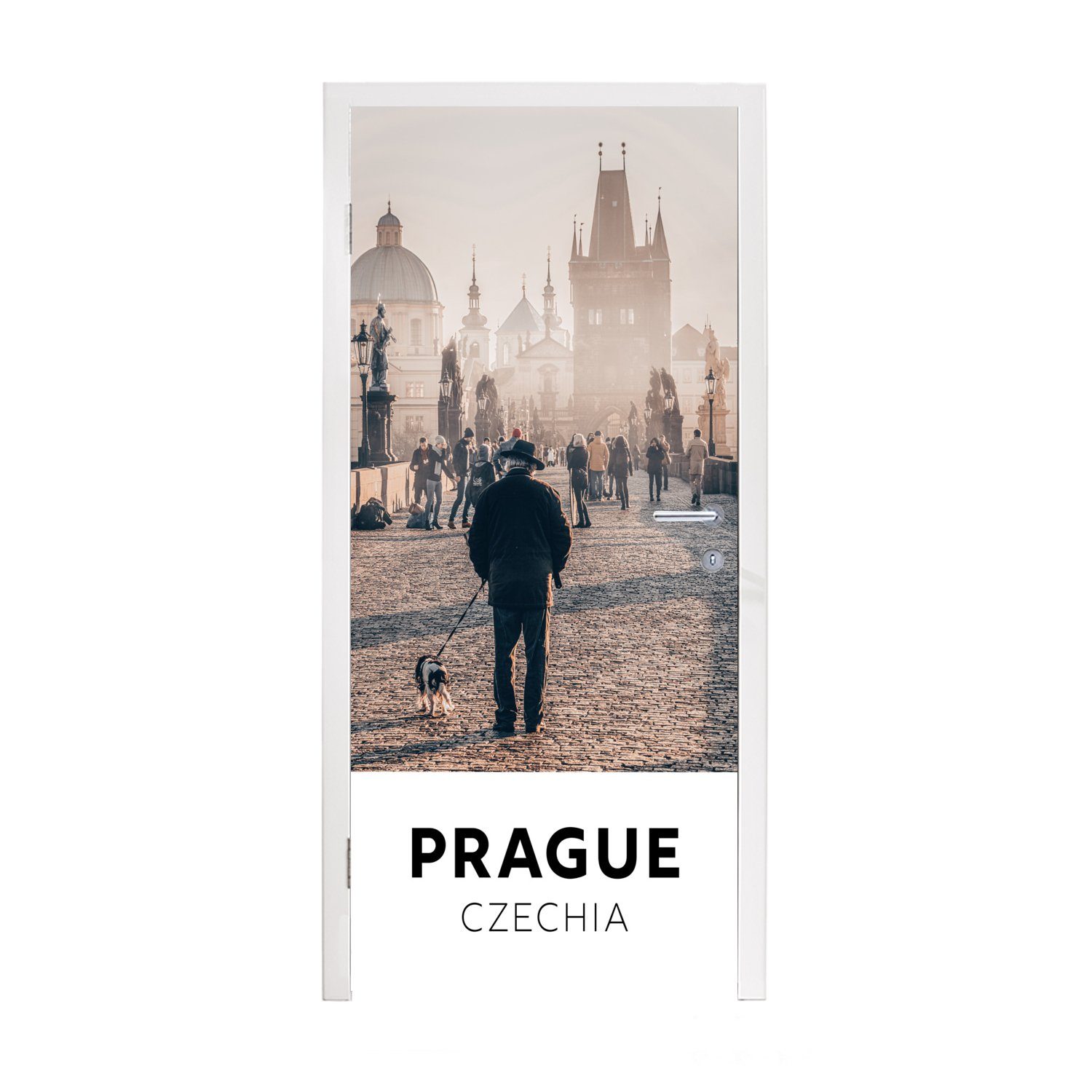 MuchoWow Türtapete Tschechische Republik - Prag - Brücke, Matt, bedruckt, (1 St), Fototapete für Tür, Türaufkleber, 75x205 cm