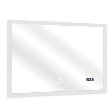 Aquamarin Badezimmerspiegelschrank Badspiegel mit LED - Touchschalter, Digitaluhr - Badezimmerspiegel