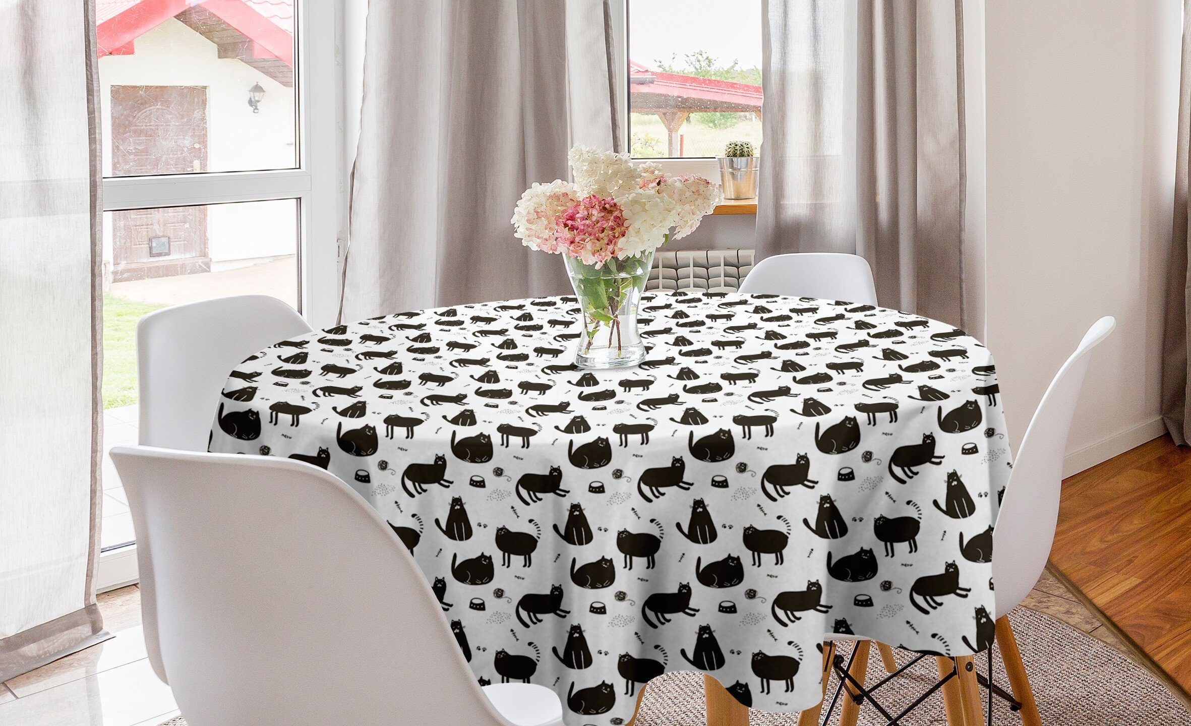 Abakuhaus Tischdecke Kreis Tischdecke Abdeckung für Esszimmer Küche Dekoration, Katzen Grumpy Lustige Kitty Pattern