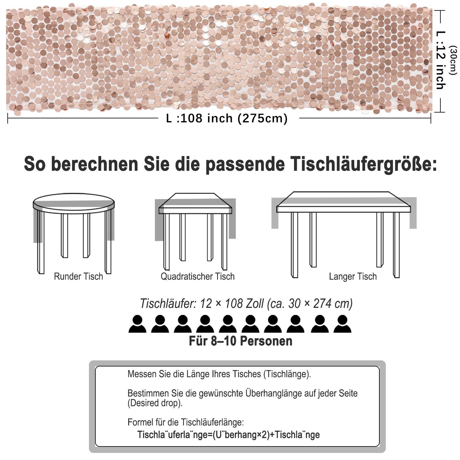 CLTYQ Tischläufer Tischläufer Pailletten, 275x30cm rechteckiger Tischläufer günstig online kaufen