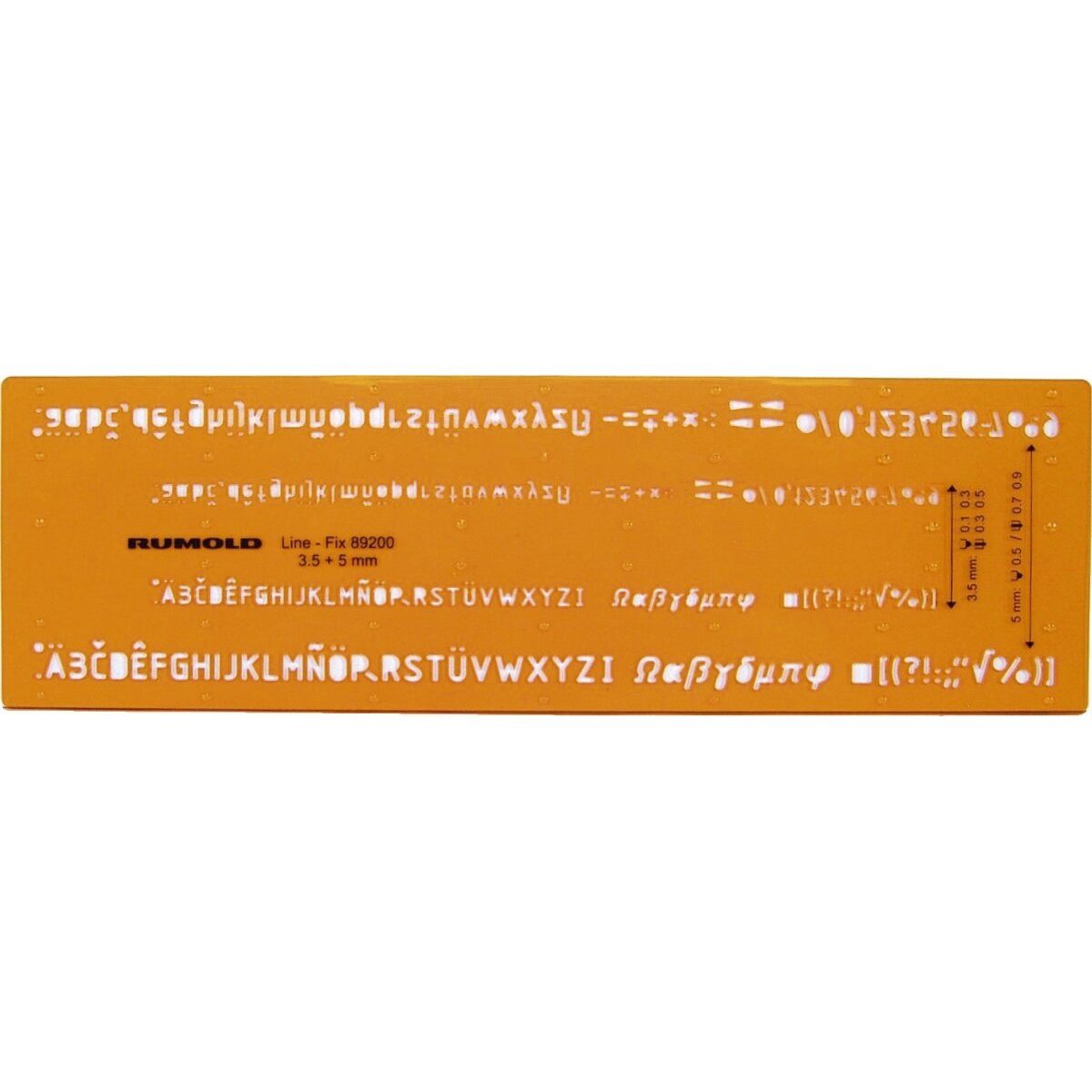 Rumold Zeichenschablone Schriftschablone - Schrifthöhe 0,35 mm und 0,5 mm.