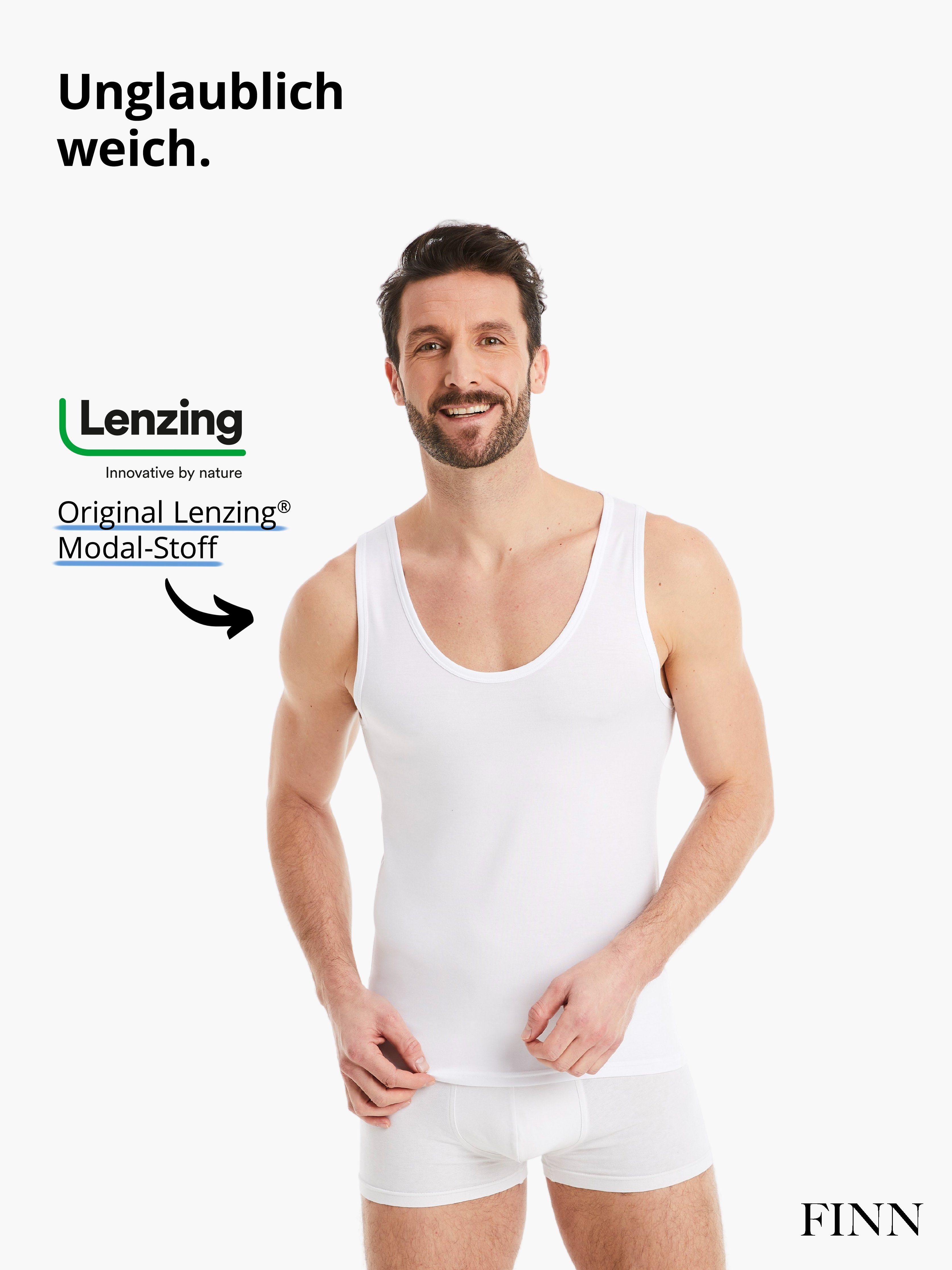 FINN Design Achselhemd Business Unterhemd Herren maximaler Stoff, Tragekomfort feiner Tank-Top Micro-Modal Weiß