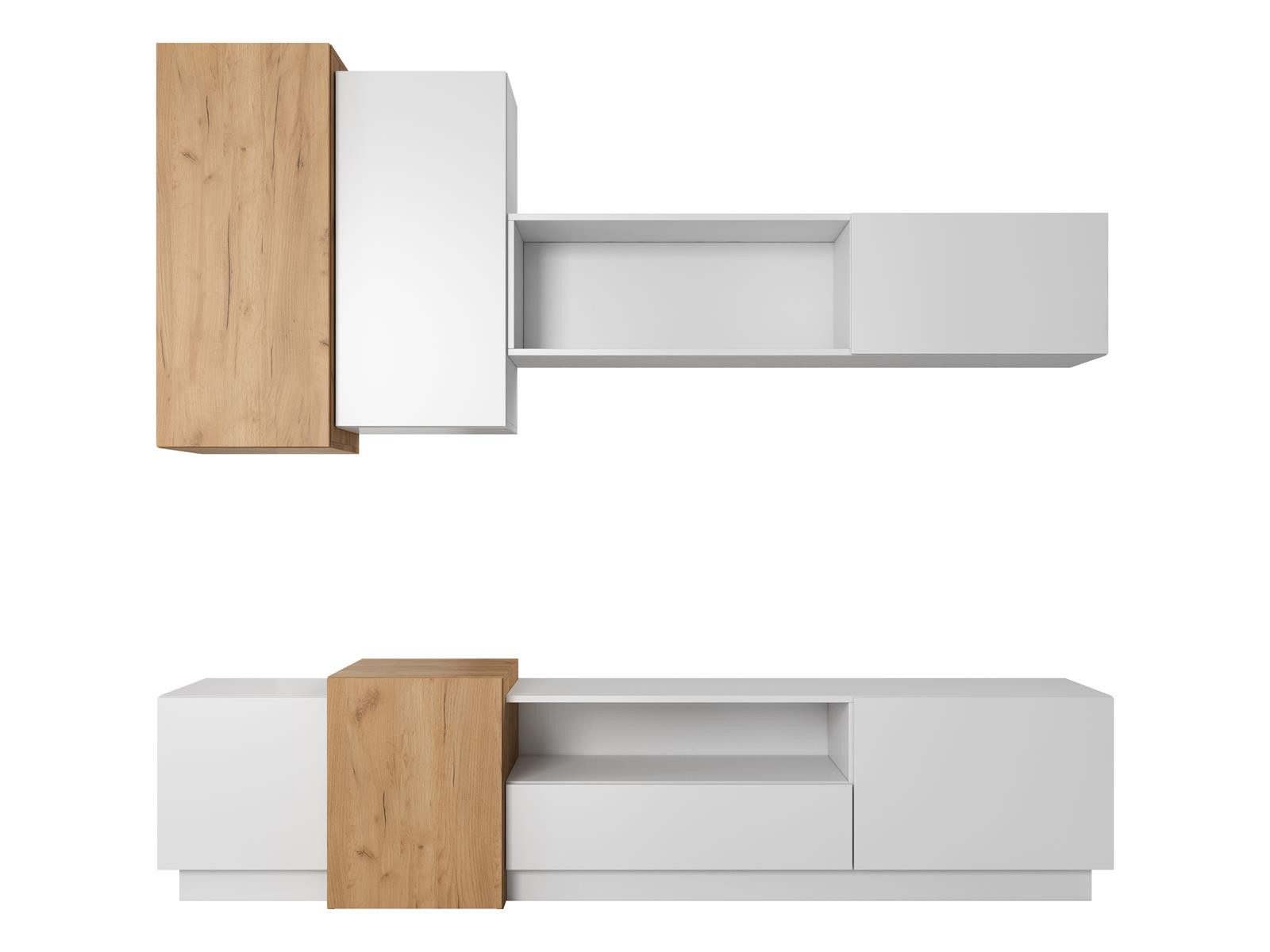 Compleo Wohnwand 4er-Set, TV-Lowboard, Wandregal, 2x Hängeschrank) NONI, skandinavisch design