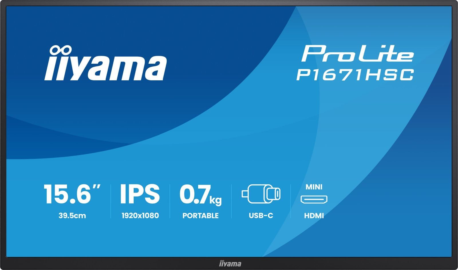 Iiyama ProLite P1671HSC-B1 15.6" 16:9 Full HD IPS Portable Display schwarz TFT-Monitor (1920 x 1080 px, Full HD, 3 ms Reaktionszeit, 60 Hz, IPS, Adaptive-Sync, Lautsprecher, HDCP, Kopfhörerbuchse)