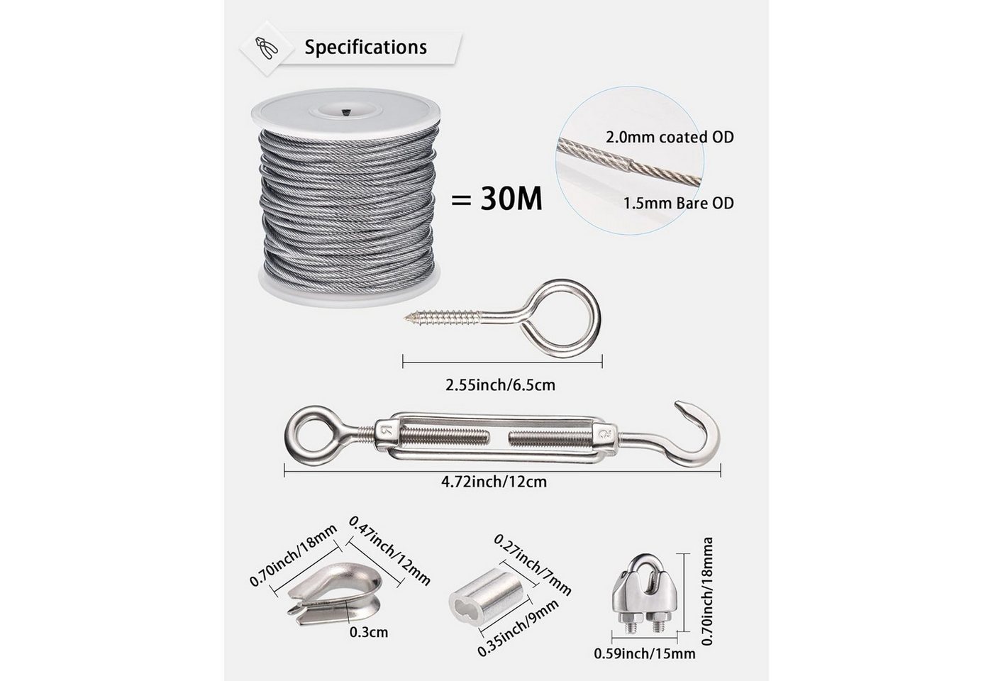 Thumbnail - LuxusKollektion Multitool Kabelschloss Drahtseil 2mm 37 Stück Edelstahl 30M Ummantelt