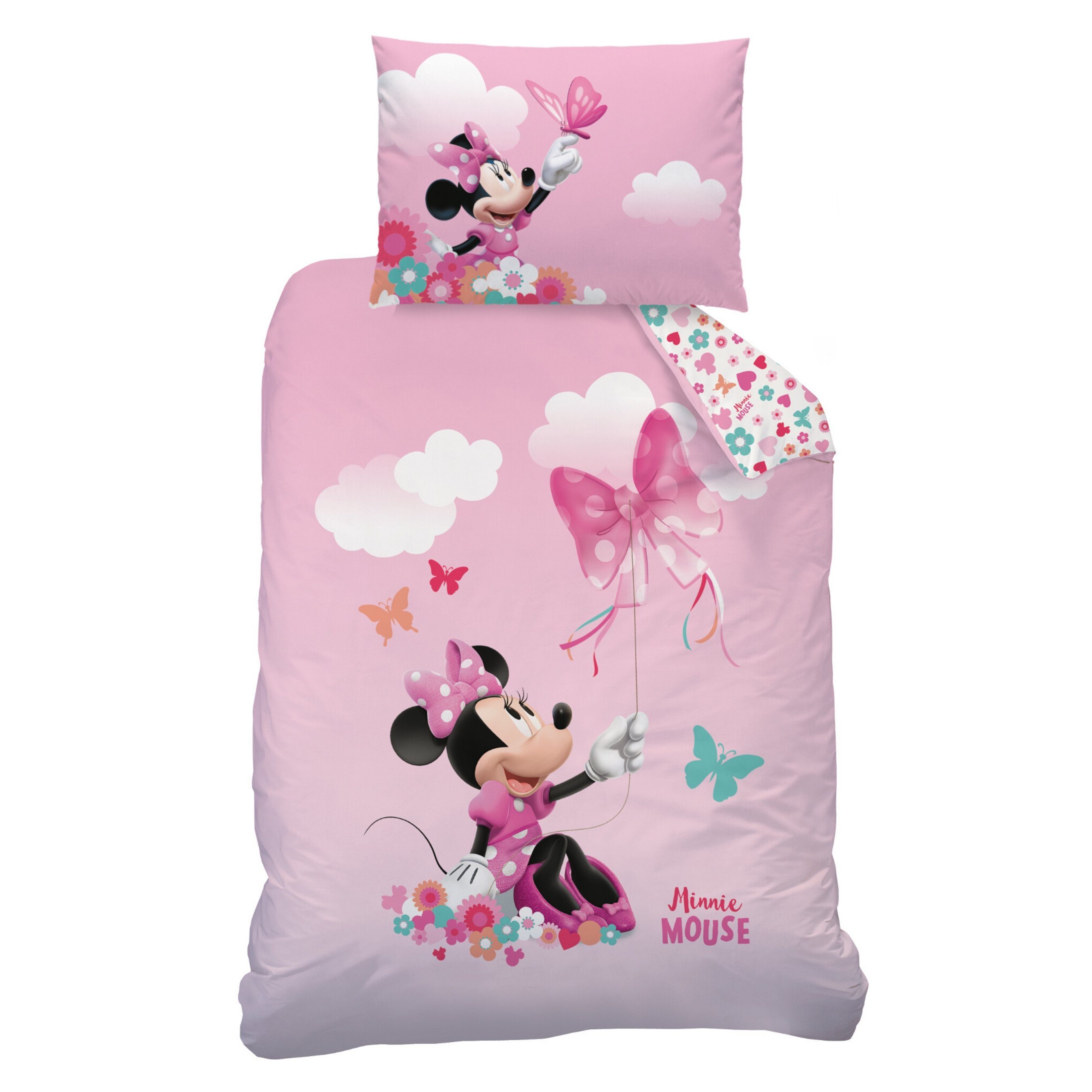 Minnie Maus Baby Bettwäsche Bettbezug Bettgarnitur Kissenbezug 100x135cm Rosa 