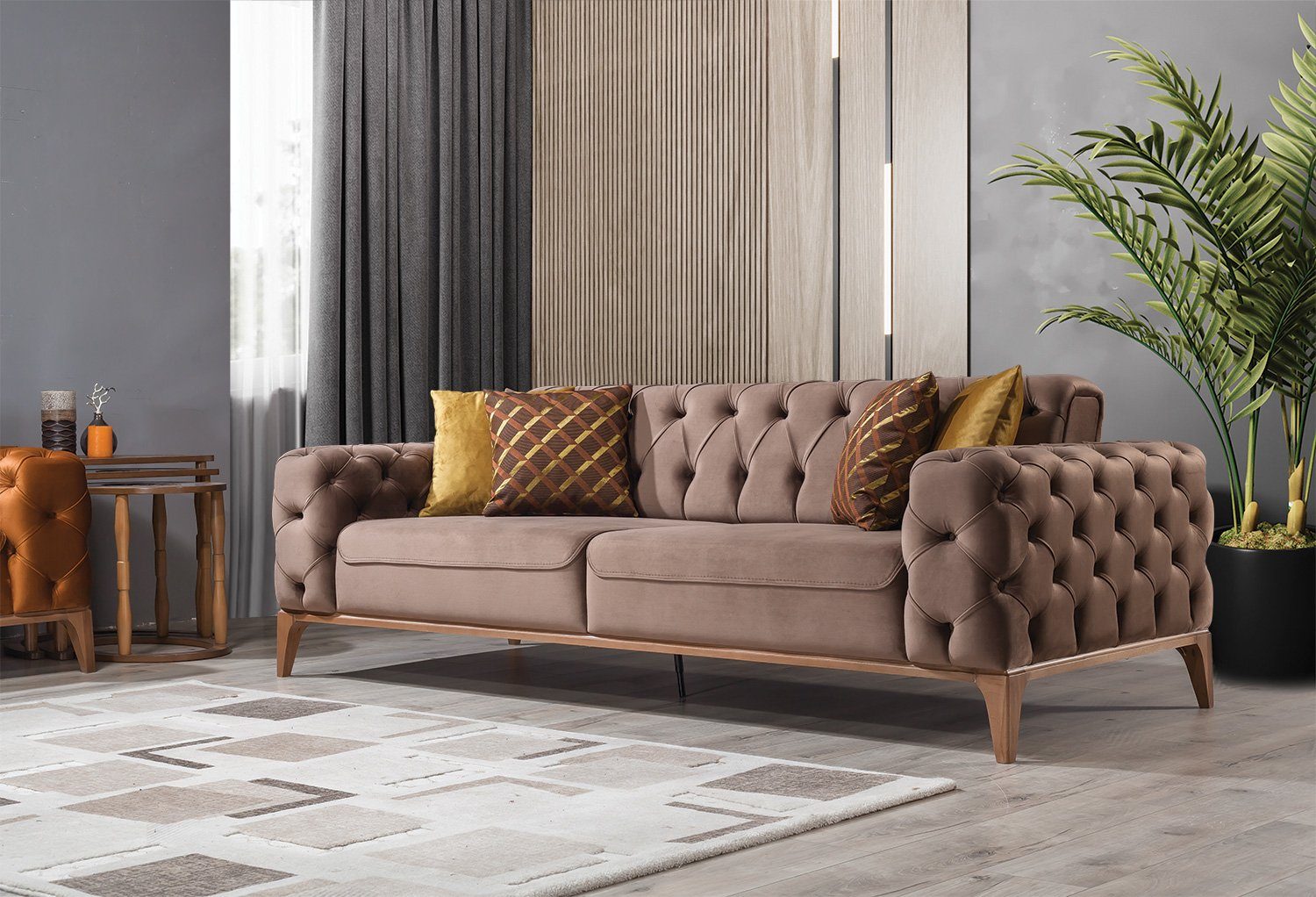 Villa Möbel 3-Sitzer »Roma Sofa Schlaffunktion mit Knopfsteppung«, 1 Stk. 2- Sitzer, Quality Made in Turkey, Mikrofaser Samtstoff