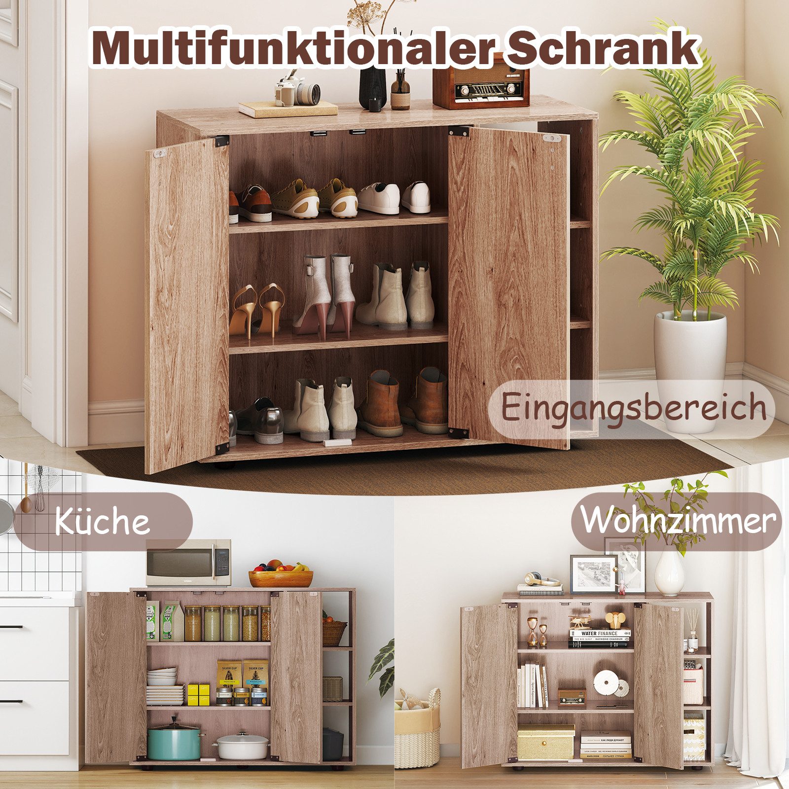 COSTWAY Schuhschrank Schuhregal mit verstellbare Regal, Holz, 12-15 Paar Schuhe – Bild 5 von 5
