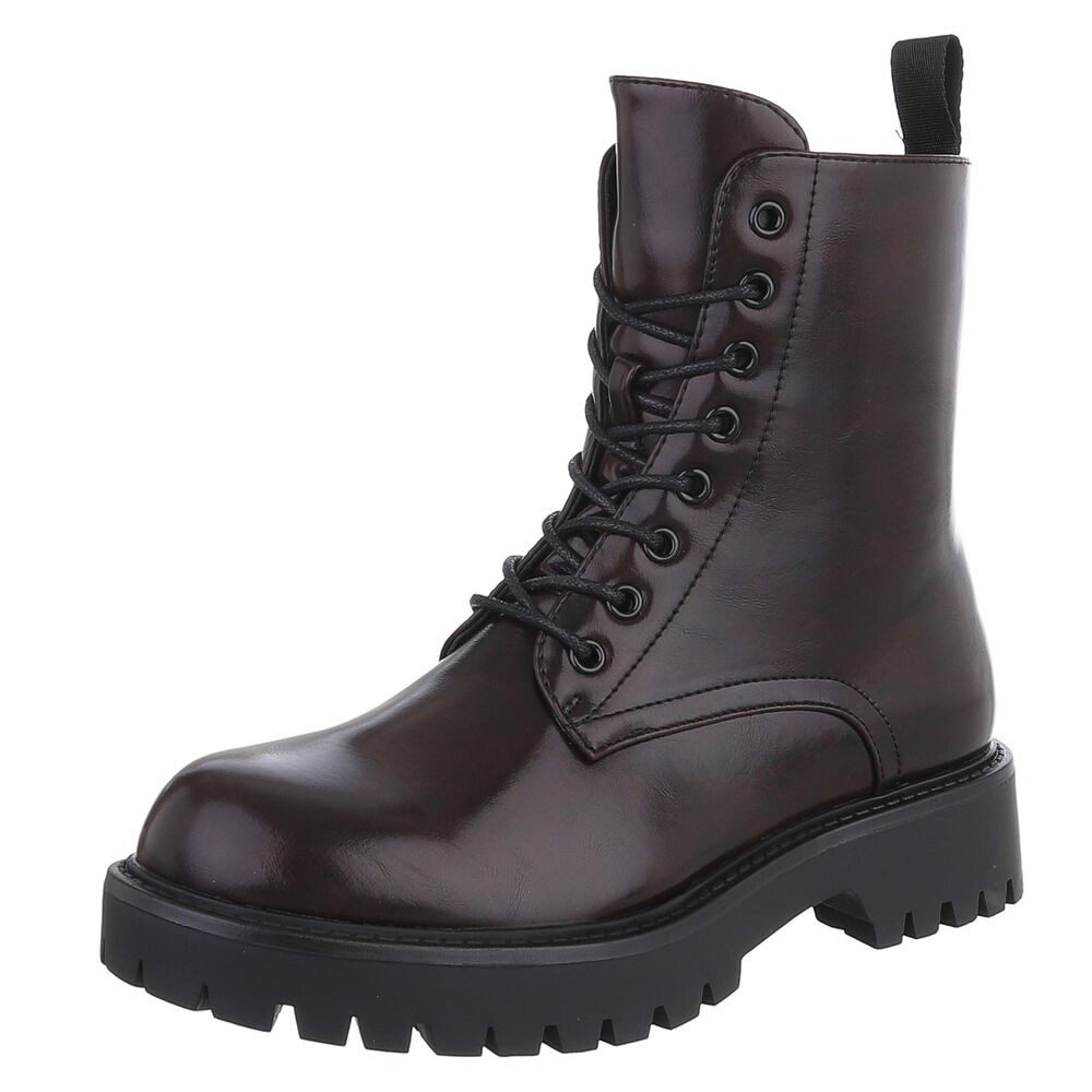 Ital-Design Robuste Damen Stiefeletten mit komfortabler Sohle Schnürstiefelette (90482423) Blockabsatz Stiefeletten in Weinrot