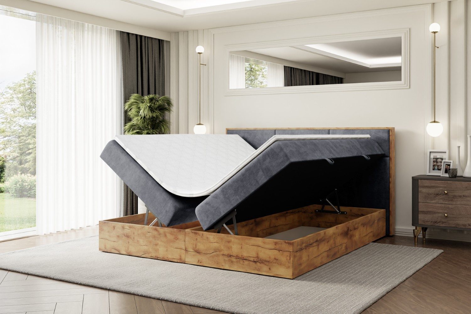 ALTDECOR Boxbett LOLLI1 (Multipocket-Matratze H4, H3 Matratze Bonellfederung, Topper, Kopfteil)