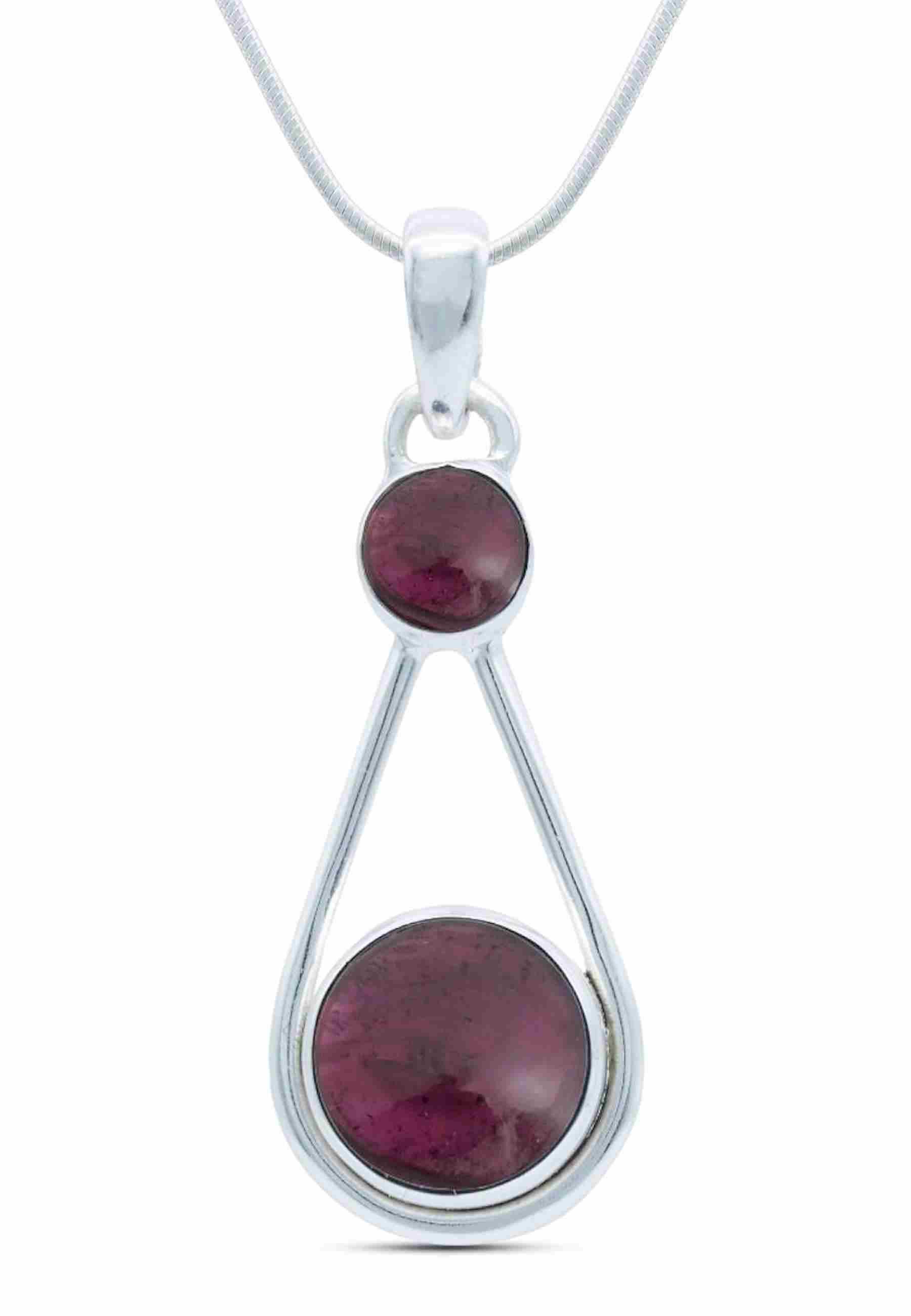 mantraroma Kette mit Anhänger HATA aus 925 Silber mit Granat (Kettenanhänger uns Kette), 925 Sterling Silber Ketten mit Kettenanhänger für Damen