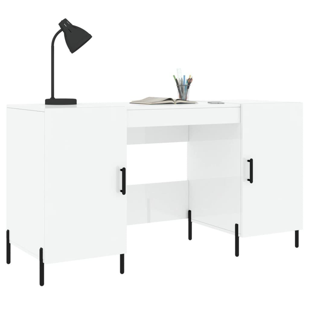 Holzwerkstoff Schreibtisch furnicato 140x50x75 cm Hochglanz-Weiß
