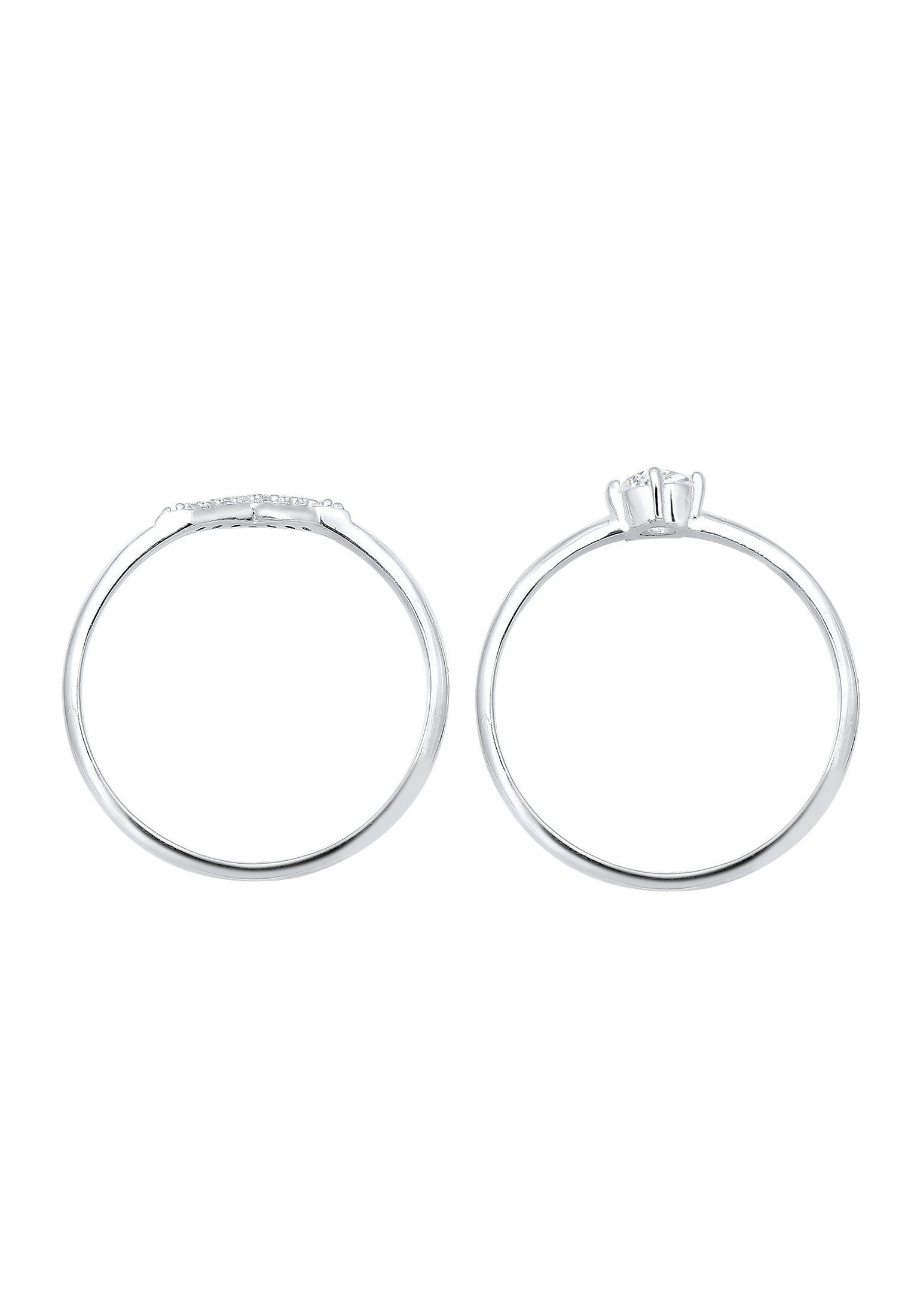Elli Verlobungsring Dreieck Zirkonia Weiß 2er-Set 925 Sterling Silber