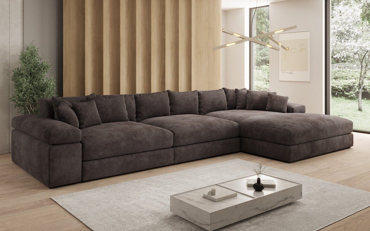 Luxusbetten24 Sofa Designer Sofa Bernardo L Maxi in Cord, mit breiter Ottomane