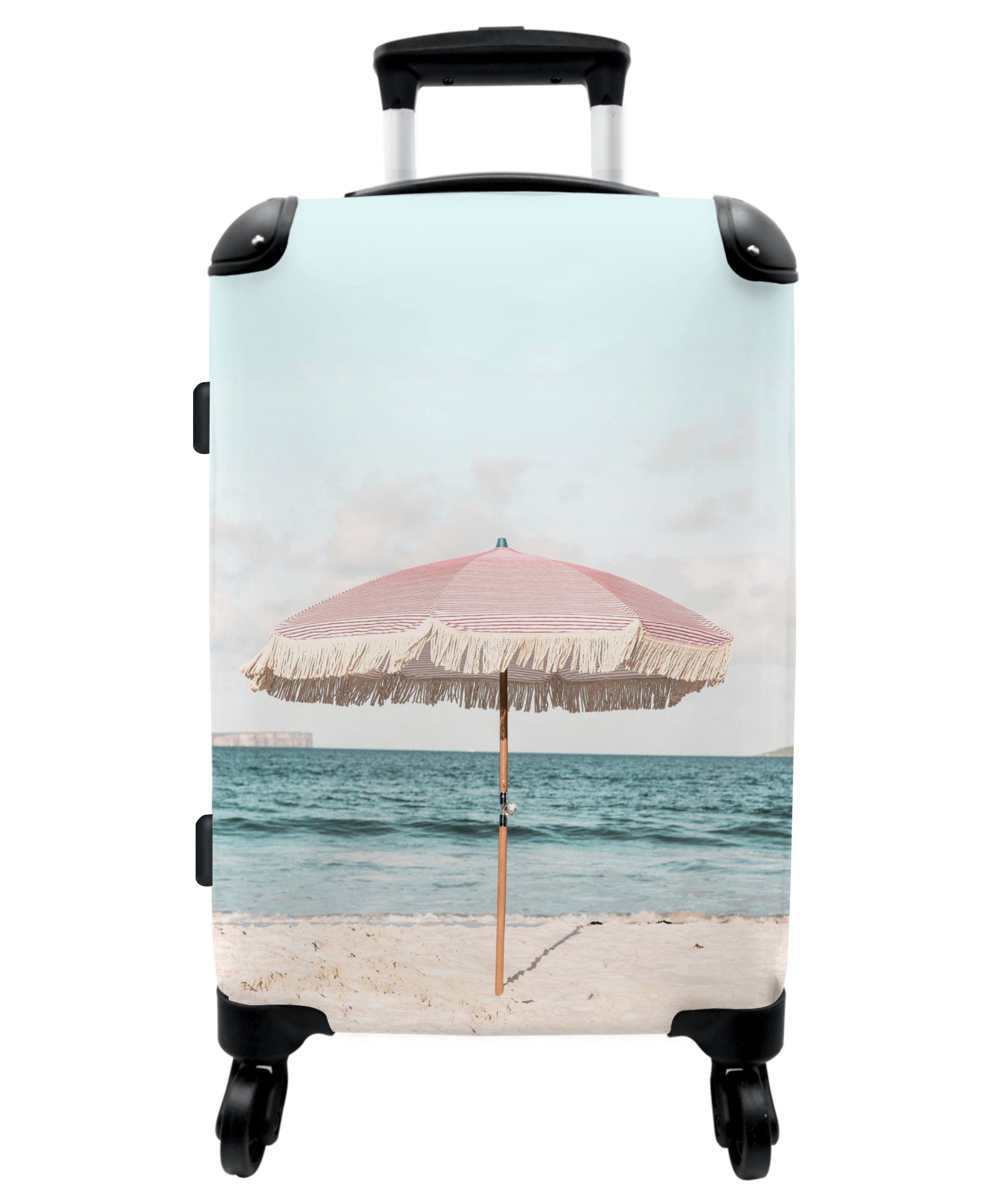 NoBoringSuitcases.com© Koffer Sonnenschirm - Strand - Meer - Wolken  67x43x25cm, 4 Rollen, Mittelgroßer Koffer für Erwachsene, Reisekoffer