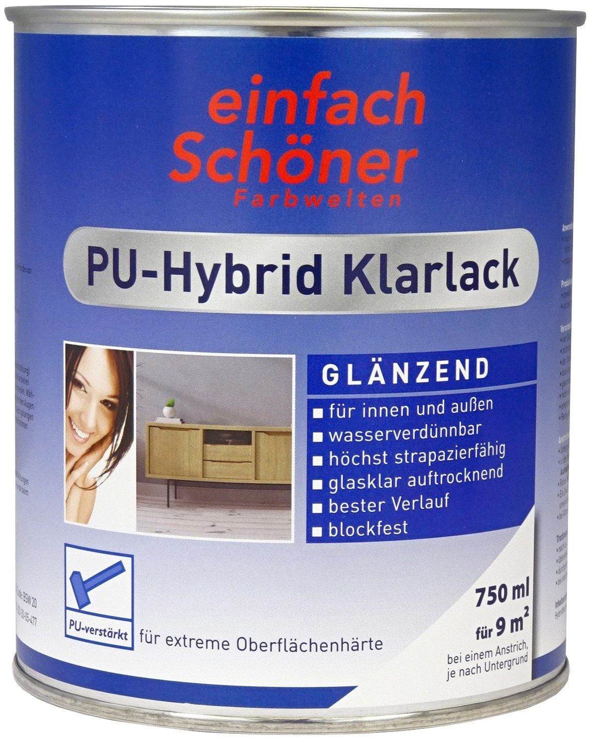 einfach Schöner Farbwelten Klarlack einfach Schöner PU-Hybrid Klarlack, glänzend, blockfest und elastisch, 0,75 Liter Farblos glänzend