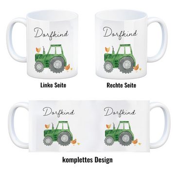 speecheese Tasse Dorfkind grüner Traktor Kaffeebecher
